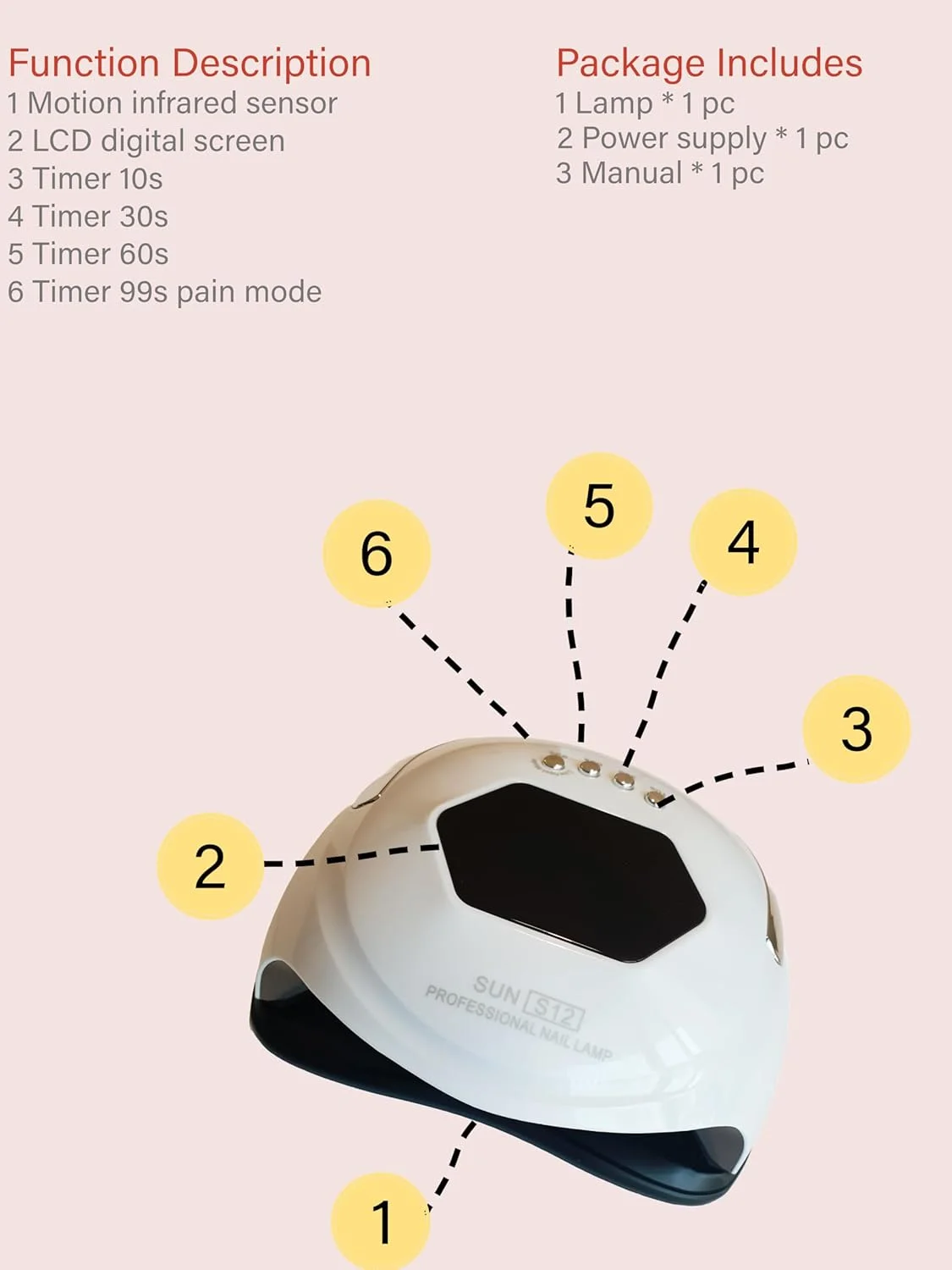 دستگاه خشک کن لاک ناخن حرفه ای SUN S12 UV LED با صفحه نمایش LCD، سنسور حرکتی، 4 تنظیمات تایمر، سفید