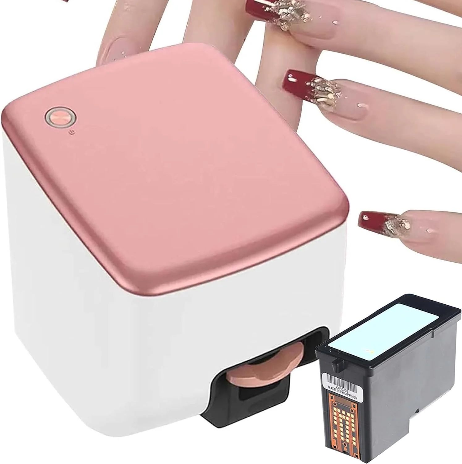دستگاه چاپگر ناخن برقی مینی، دستگاه چاپ ناخن سه بعدی با رزولوشن 4800 DPI - هنر ناخن با کیفیت سالن در 10 ثانیه | استودیوی کنترل شده با برنامه با بیش از 1000 طرح | سفارشی سازی بی پایان، برای خانه، عروس و سالن ها