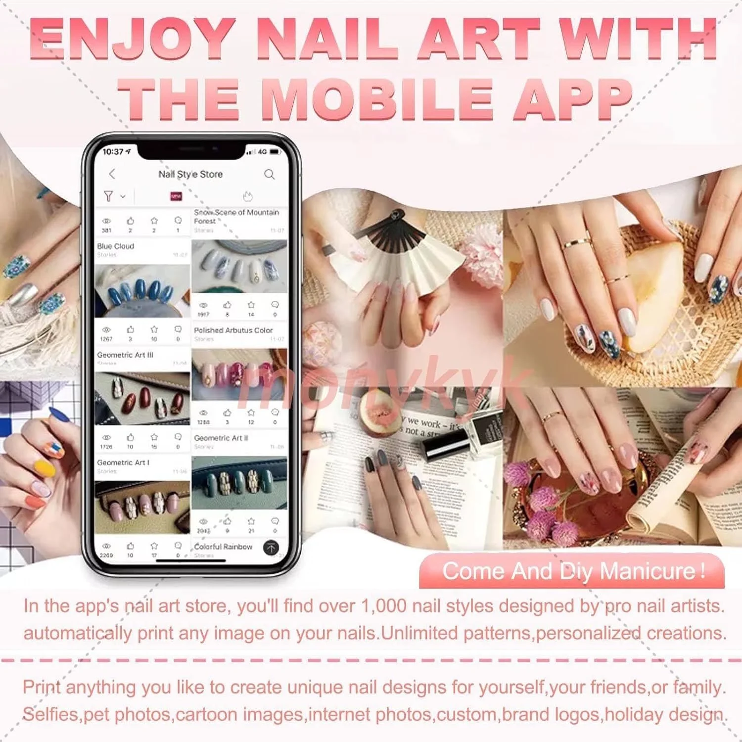 دستگاه چاپ ناخن هوشمند سه بعدی - کنترل از طریق اپلیکیشن/اتصال وای فای/کارتریج جوهر، هنر طراحی ناخن ژلی در 10 ثانیه | چاپ های مقاوم در برابر خراش 4800 DPI | تشخیص خودکار ناخن برای مانیکورهای عالی DIY، ناخن های خانگی دخترانه