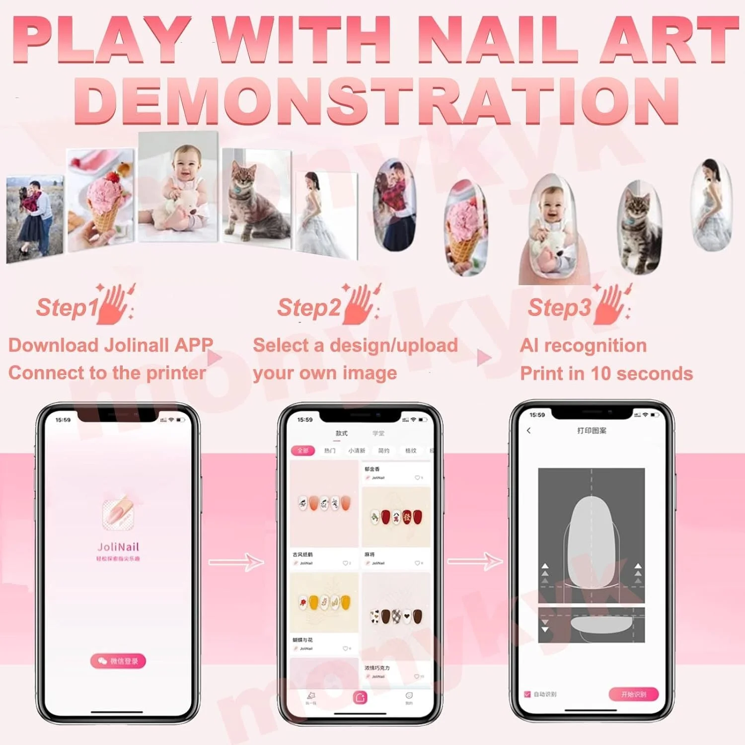 دستگاه چاپ ناخن هوشمند سه بعدی - کنترل از طریق اپلیکیشن/اتصال وای فای/کارتریج جوهر، هنر طراحی ناخن ژلی در 10 ثانیه | چاپ های مقاوم در برابر خراش 4800 DPI | تشخیص خودکار ناخن برای مانیکورهای عالی DIY، ناخن های خانگی دخترانه