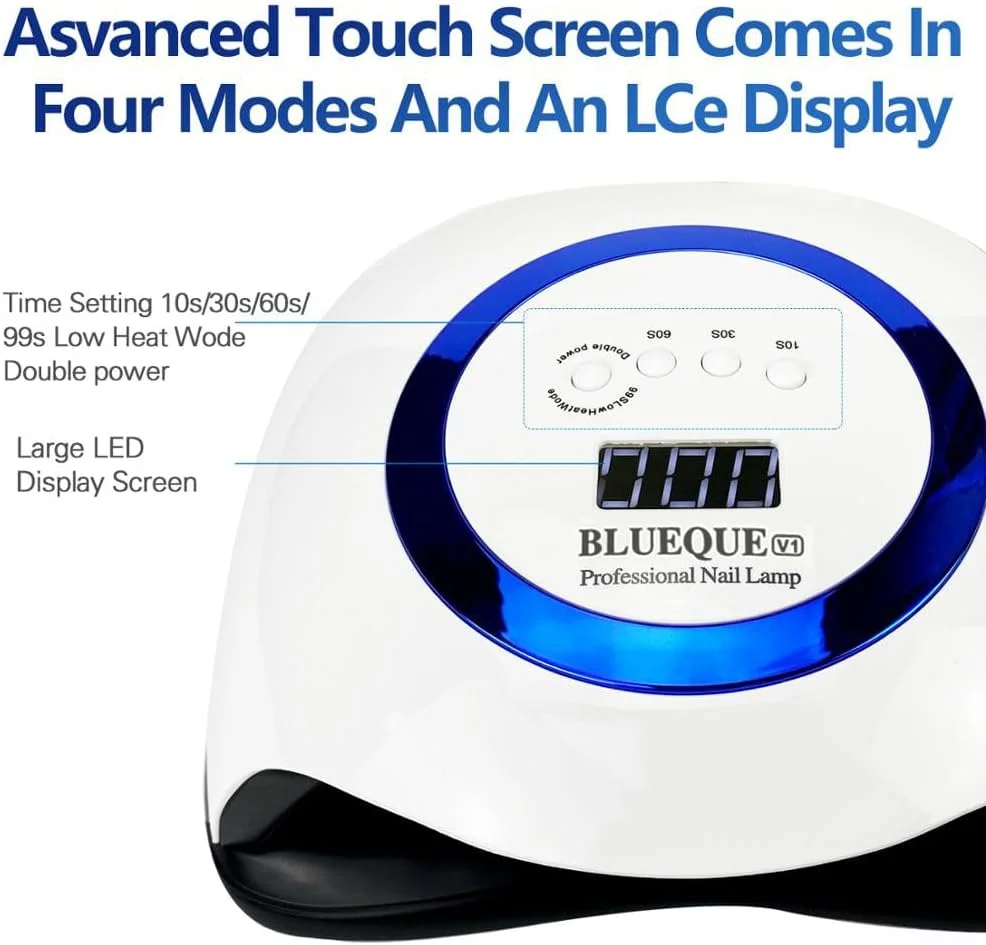 دستگاه خشک کن لاک ناخن BLUE-QUE، دستگاه خشک کن ناخن و دستگاه خشک کن رنگ ناخن. لامپ مانیکور مناسب استفاده حرفه ای. پولیش، کیورینگ، پدیکور. قابل استفاده در سالن یا منزل (V1)