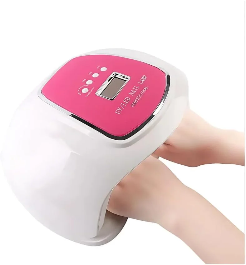 دستگاه خشک کن لاک ژل ناخن UV LED حرفه ای با نمایشگر دیجیتال - 4 تنظیمات تایمر (10s/30s/60s/99s)، پایه جداشدنی، صورتی و سفید، خشک کن سریع لاک ژل برای دست و پا