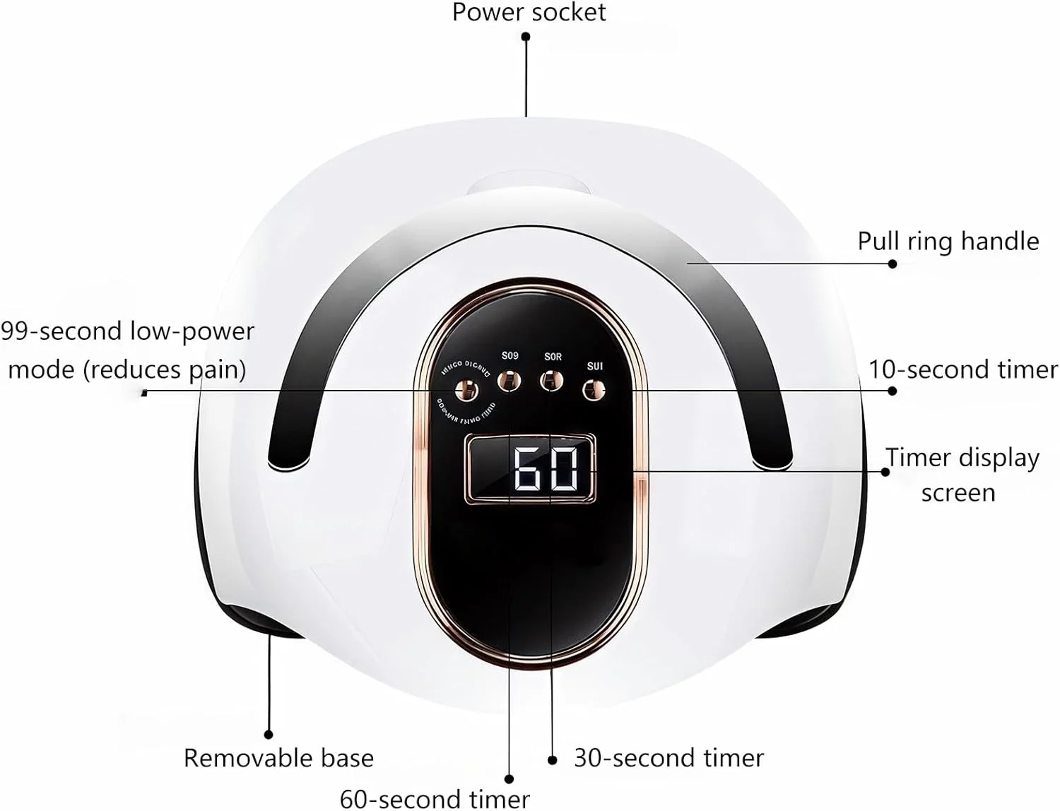 دستگاه خشک کن ناخن بی سیم، تایمر 4 حالته (10s/30s/60s/99s) و UV+LED، کیت قابل حمل 168 وات با دسته، 23 سانتی متر برای خشک کردن لاک ژل