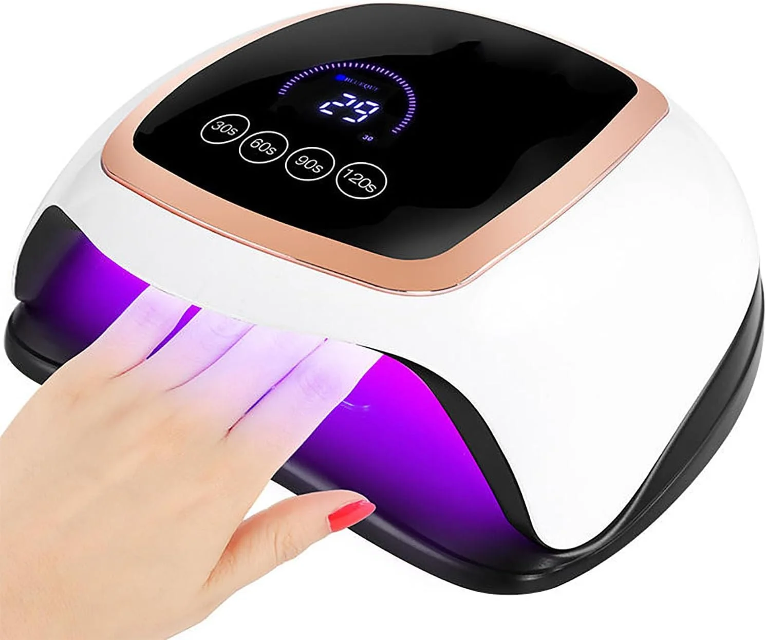 دستگاه خشک کن لاک ژل، 168 وات، بدون سیم، دارای صفحه نمایش LCD و 4 تنظیم زمان، خشک شدن سریع در 10 ثانیه، سنسور اتوماتیک و صفحه پایه جداشدنی، ایده آل برای استفاده در منزل و سالن