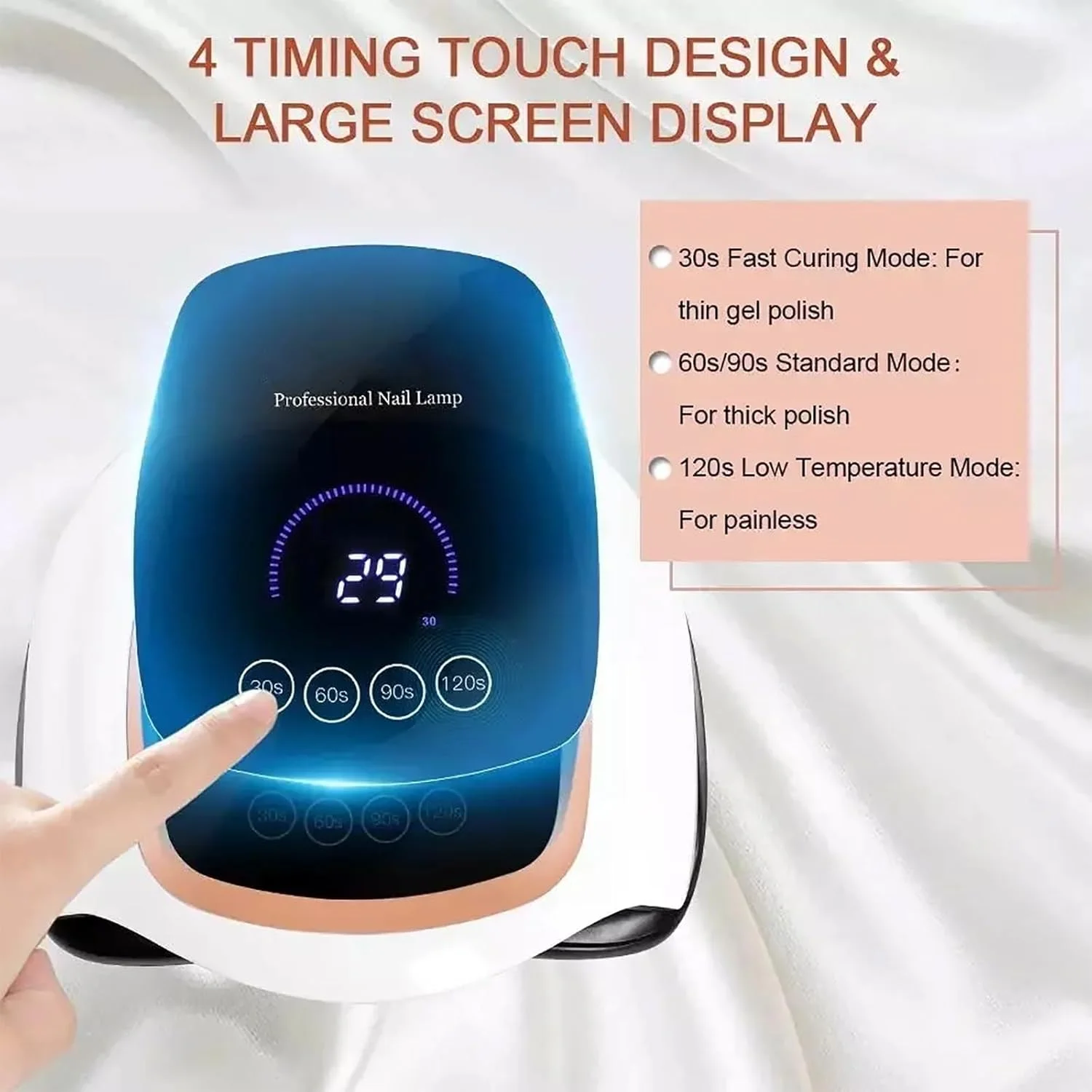 دستگاه خشک کن لاک ژل، 168 وات، بدون سیم، دارای صفحه نمایش LCD و 4 تنظیم زمان، خشک شدن سریع در 10 ثانیه، سنسور اتوماتیک و صفحه پایه جداشدنی، ایده آل برای استفاده در منزل و سالن