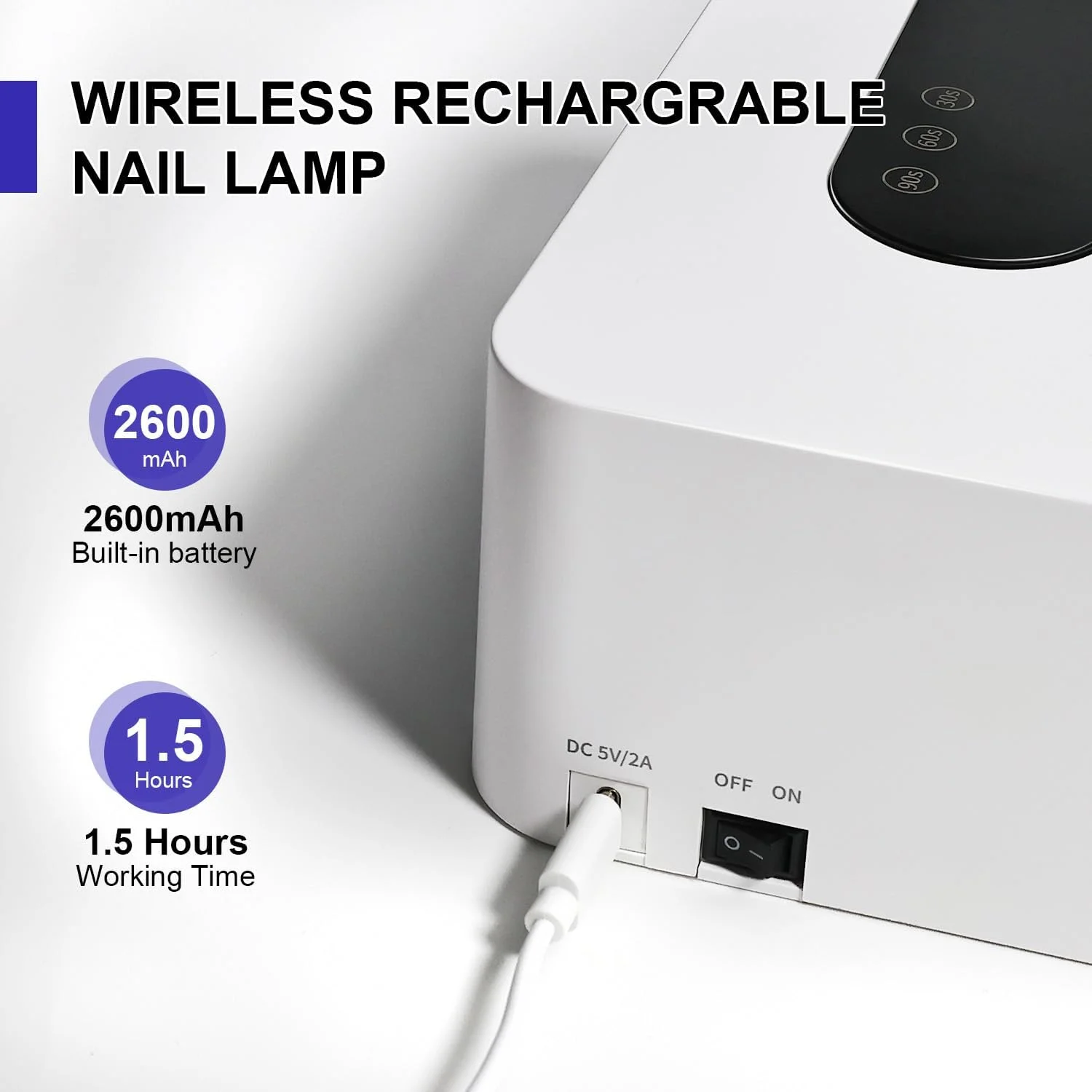 دستگاه خشک کن لاک ژل ناخن JODSONE U V Mini قابل شارژ، قابل حمل با 3 تایمر و صفحه نمایش LCD - سفید