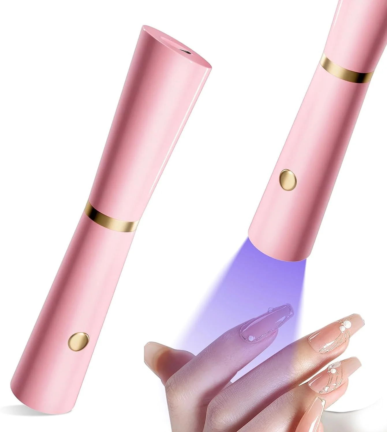 چراغ قوه کوچک UV دستی برای ناخن های ژلی، چراغ ناخن LED بی سیم قابل حمل، خشک کن ناخن برای خشک کردن لاک ژل، چراغ قوه USB طراحی ناخن، برای مانیکور خانگی و طراحی ناخن (صورتی)