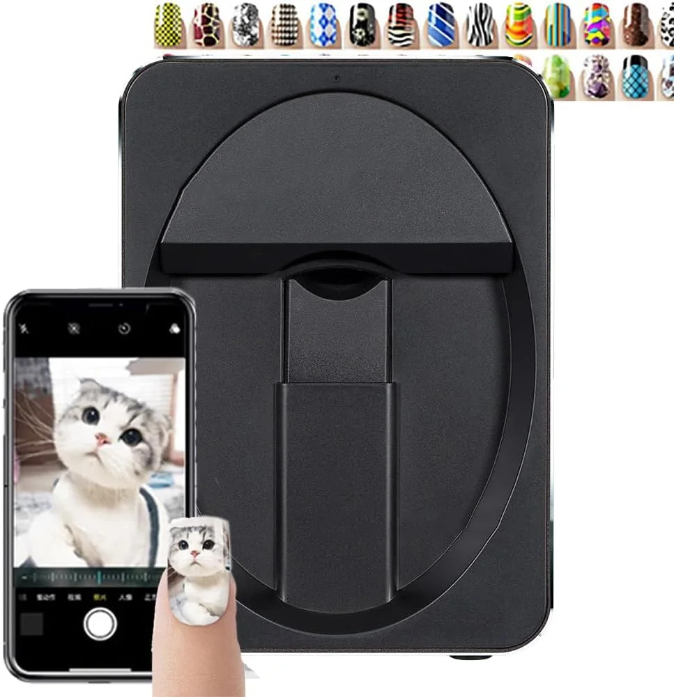 دستگاه چاپ ناخن دیجیتال قابل حمل، دستگاه هوشمند خودکار طراحی ناخن با کنترل برنامه هوشمند، چند منظوره برای استفاده خانگی، مشکی