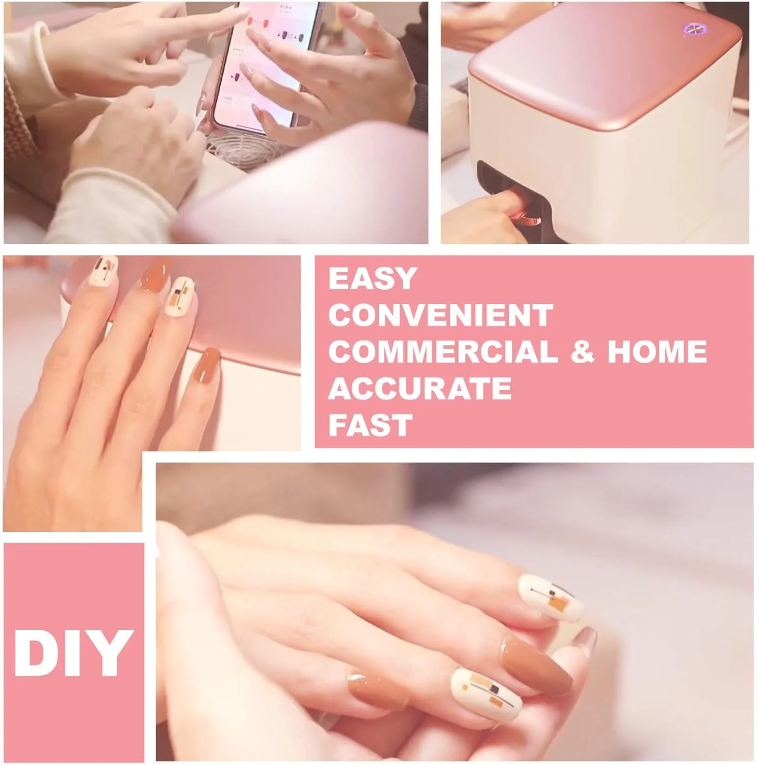 دستگاه چاپ ناخن دیجیتال موبایل، دستگاه چاپگر هنری ناخن قابل حمل، کنترل برنامه، شناسایی لبه های ناخن برای استودیو ناخن