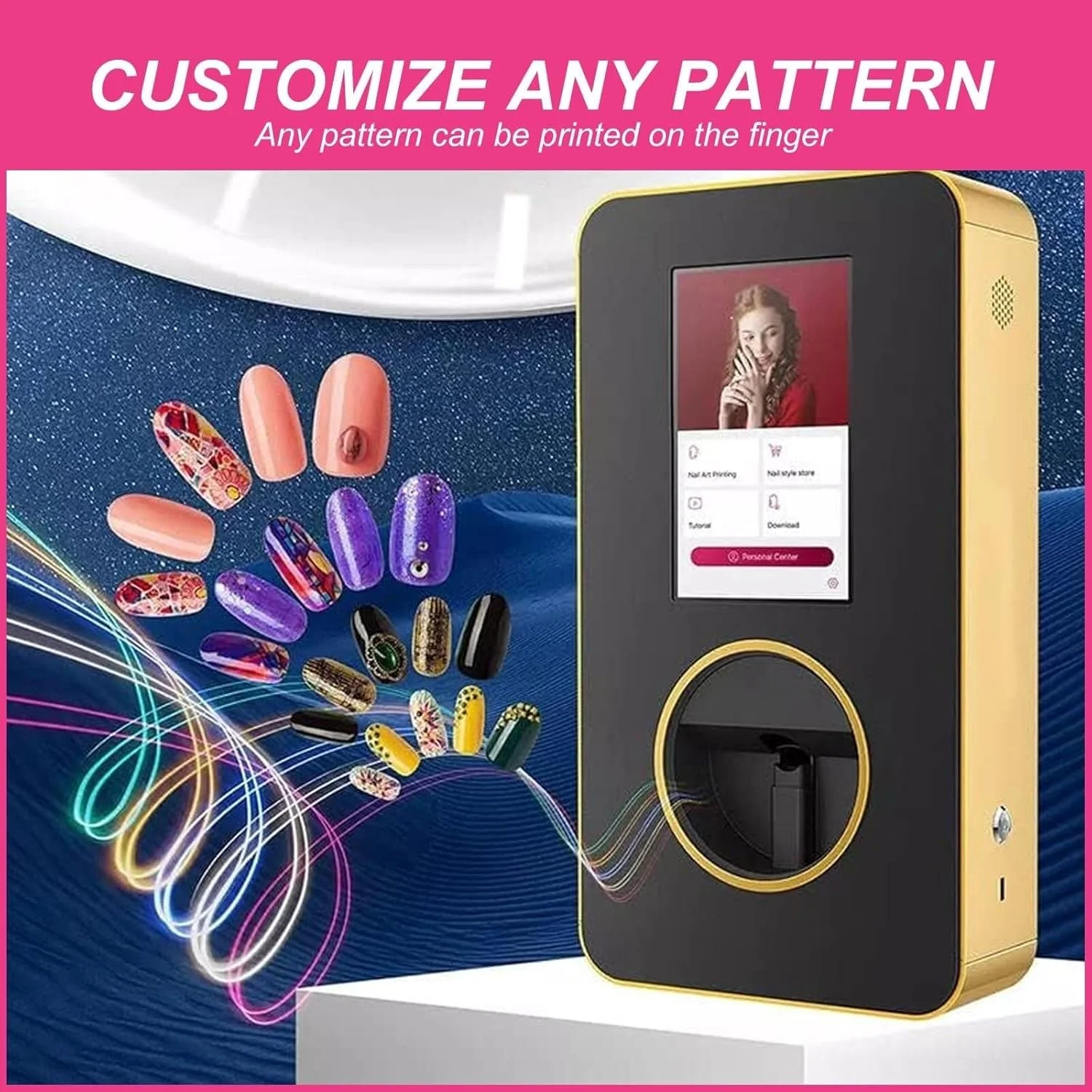 دستگاه چاپ طرح ناخن رومیزی، دستگاه طراحی ناخن با بلندگو، دستگاه چند منظوره DIY برای سالن های زیبایی و آرایشگاه ها
