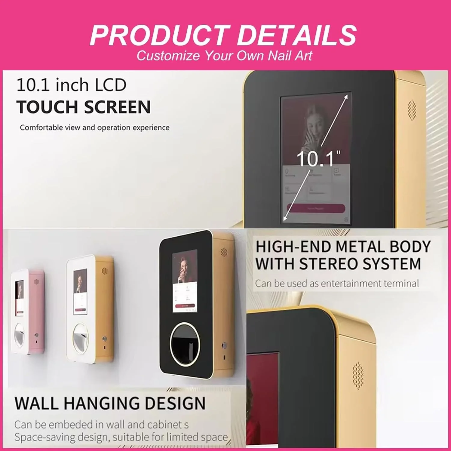 دستگاه چاپ طرح ناخن رومیزی، دستگاه طراحی ناخن با بلندگو، دستگاه چند منظوره DIY برای سالن های زیبایی و آرایشگاه ها