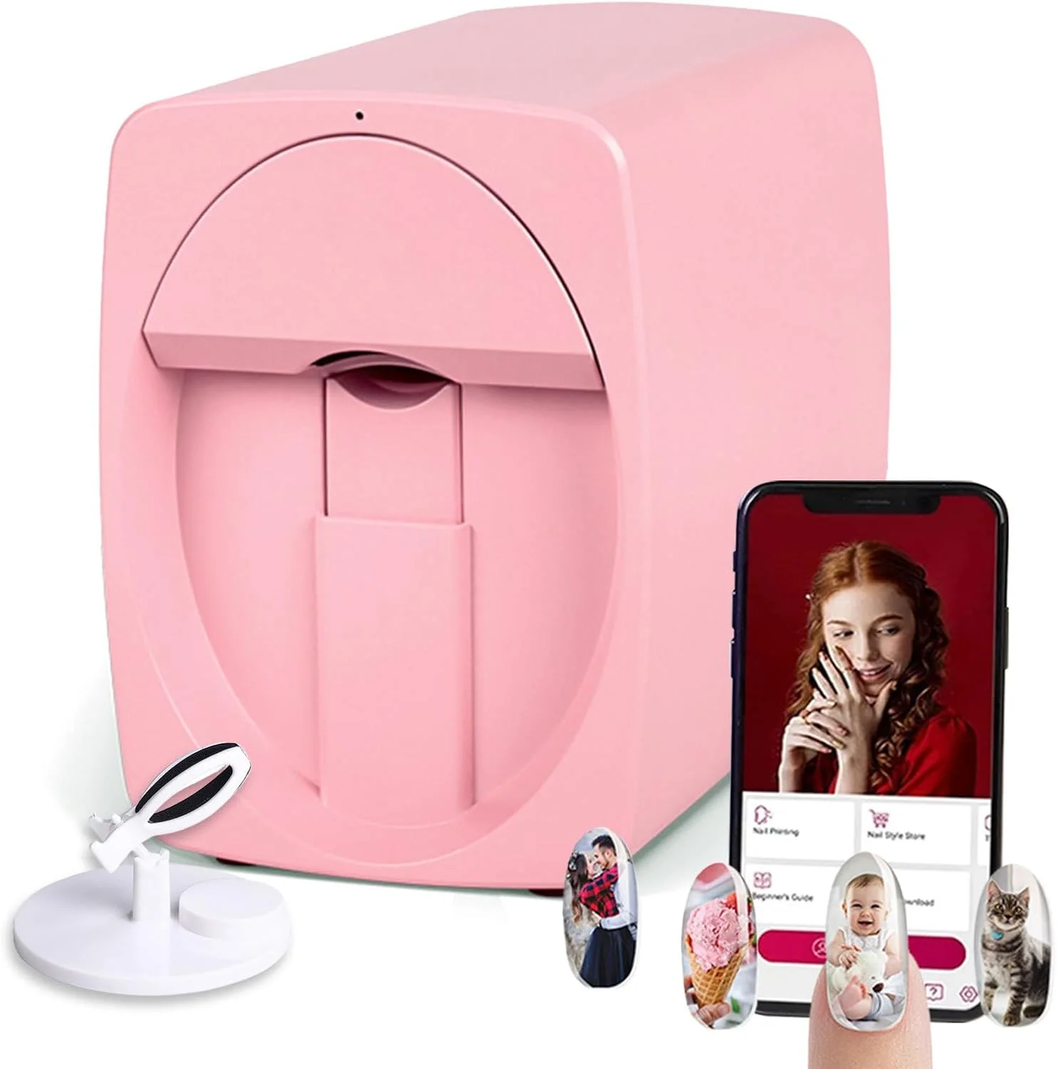دستگاه چاپ ناخن سه بعدی | دستگاه قابل حمل طراحی ناخن | کنترل/گالری طرح/تشخیص لبه ناخن با اپلیکیشن | مناسب برای سالن ناخن/ناخن کار/علاقه مندان، صورتی