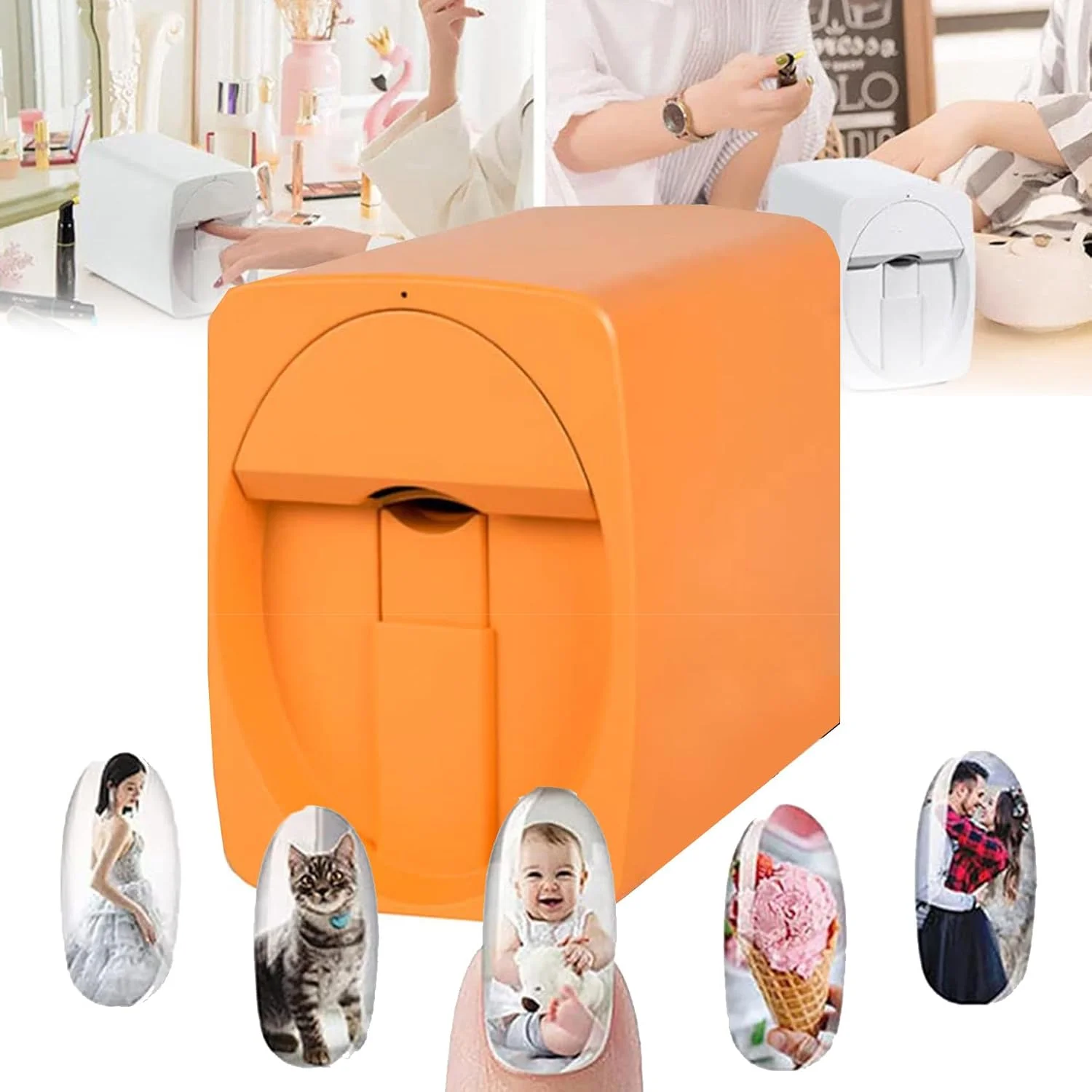 دستگاه چاپ ناخن، دستگاه چاپگر خودکار هوشمند سه بعدی ناخن، دستگاه چاپ قابل حمل ناخن برای خانه یا سالن ناخن با بدنه فلزی برای سالن ناخن، سفید، صورتی، نارنجی