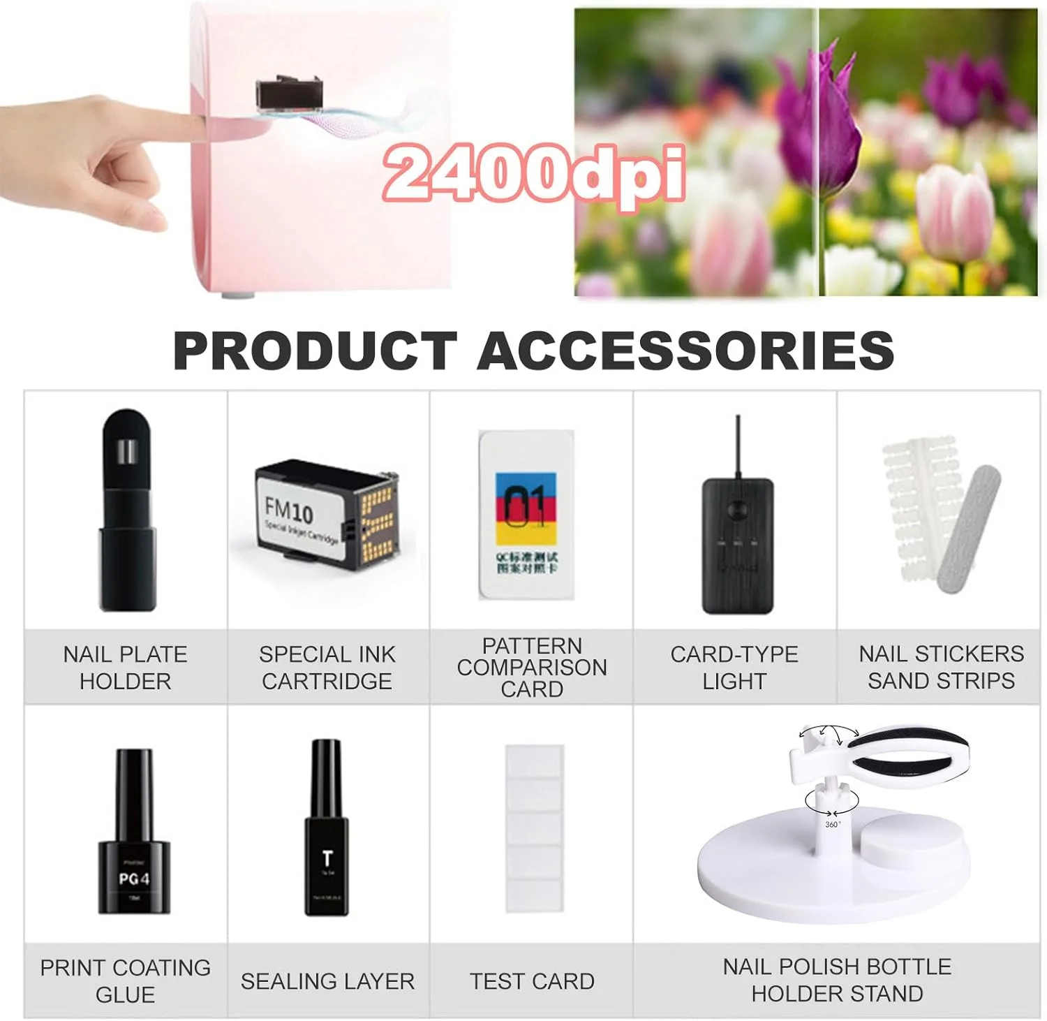 دستگاه چاپ ناخن سه بعدی | دستگاه قابل حمل طراحی ناخن | کنترل/گالری طرح/تشخیص لبه ناخن با اپلیکیشن | مناسب برای سالن ناخن/ناخن کار/علاقه مندان، صورتی