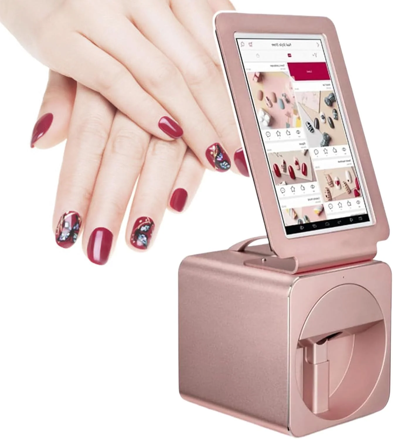 دستگاه چاپ ناخن سفارشی، دستگاه چاپگر هنری ناخن با کیفیت بالا، صفحه لمسی 10.1 اینچی، برای علاقه مندان به هنر ناخن، رزگلد
