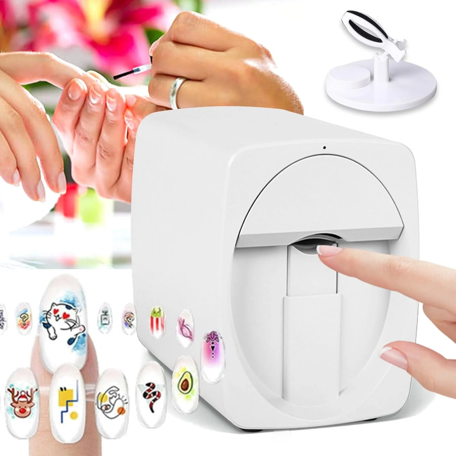 دستگاه چاپ ناخن سه بعدی، انجام در 30 ثانیه، طرح های DIY، چاپگر دیجیتال برای هنر ناخن، با کنترل برنامه، چاپ هر طرحی روی تمام ناخن های شما، سفید