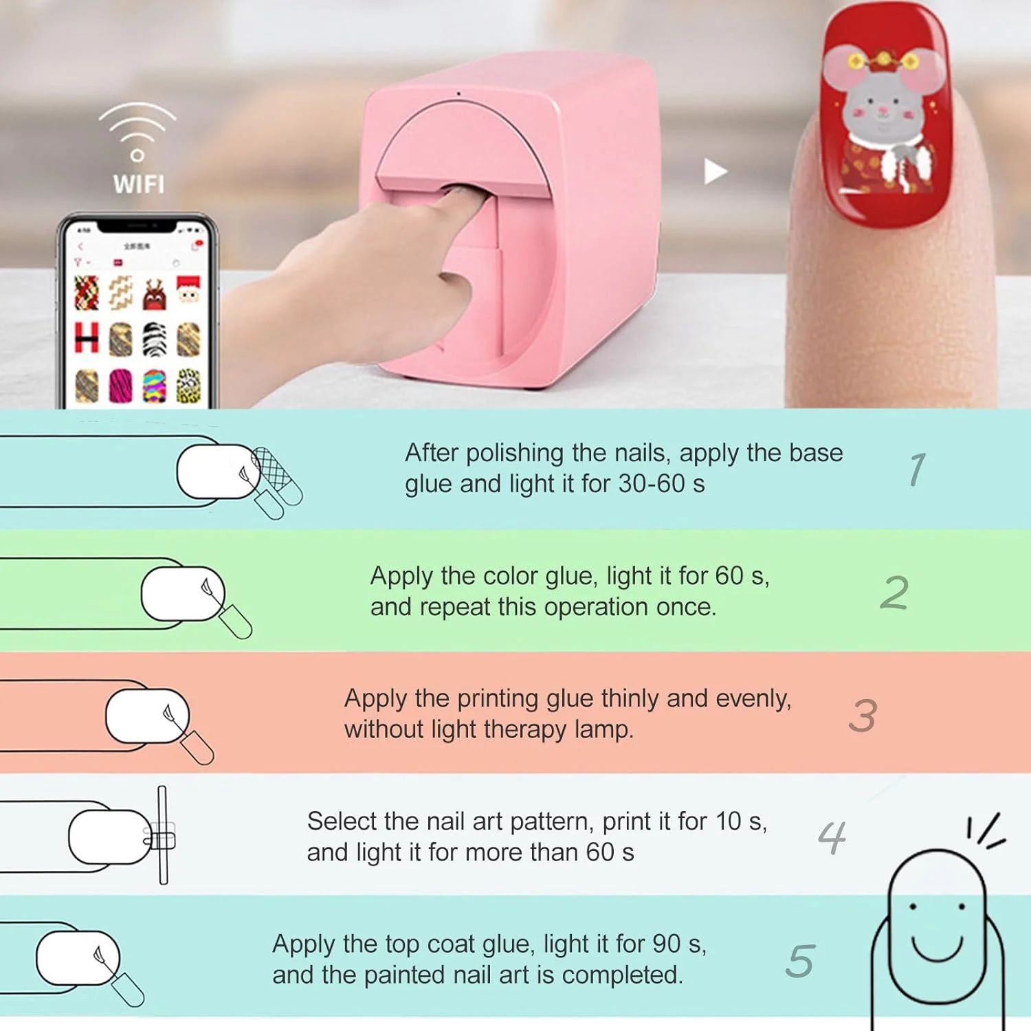 دستگاه چاپ ناخن سه بعدی، انجام در 30 ثانیه، طرح های DIY، چاپگر دیجیتال برای هنر ناخن، با کنترل برنامه، چاپ هر طرحی روی تمام ناخن های شما، سفید دستگاه چاپ ناخن سه بعدی، انجام در 30 ثانیه، طرح های DIY، چاپگر دیجیتال برای هنر ناخن، با کنترل برنامه، چاپ هر طرحی روی تمام ناخن های شما، سفید