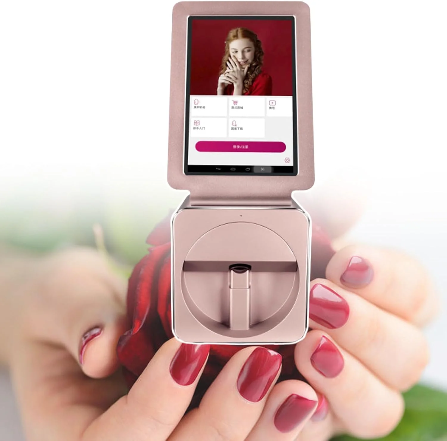 دستگاه چاپ رنگی طرح ناخن، دستگاه چاپگر رومیزی طرح ناخن، چاپ سریع با صفحه نمایش 10.1 اینچی، چاپ واضح برای سالن ناخن، رزگلد