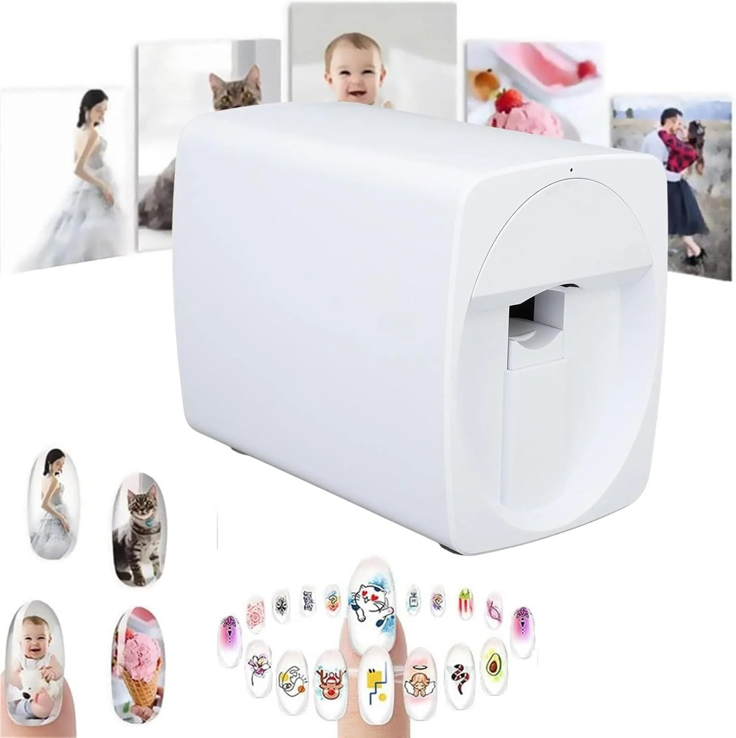 دستگاه چاپ ناخن، دستگاه چند منظوره طراحی ناخن رومیزی برای استودیو ناخن/علاقه مندان به ناخن/ناخن کار، رزگلد، سفید