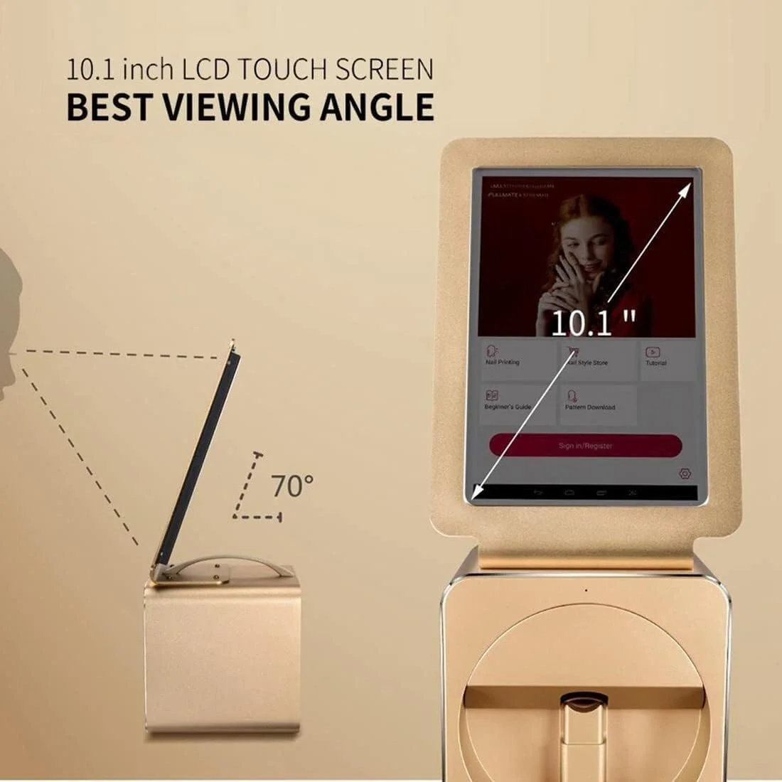 دستگاه چاپ ناخن اتوماتیک، دستگاه موبایل طراحی ناخن، چاپ حرفه ای طراحی ناخن، مناسب برای استفاده در سالن های آرایشی، طلایی