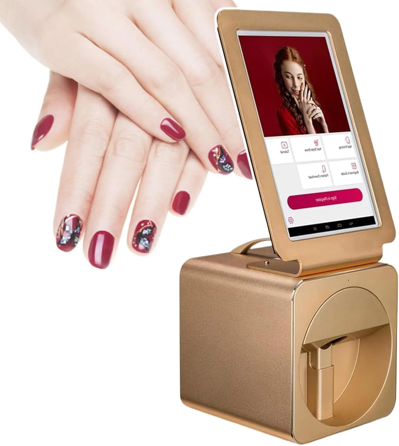 دستگاه چاپ ناخن سفارشی تک عددی با کیفیت بالا، صفحه لمسی 10.1 اینچی برای علاقه مندان به هنر ناخن، طلایی