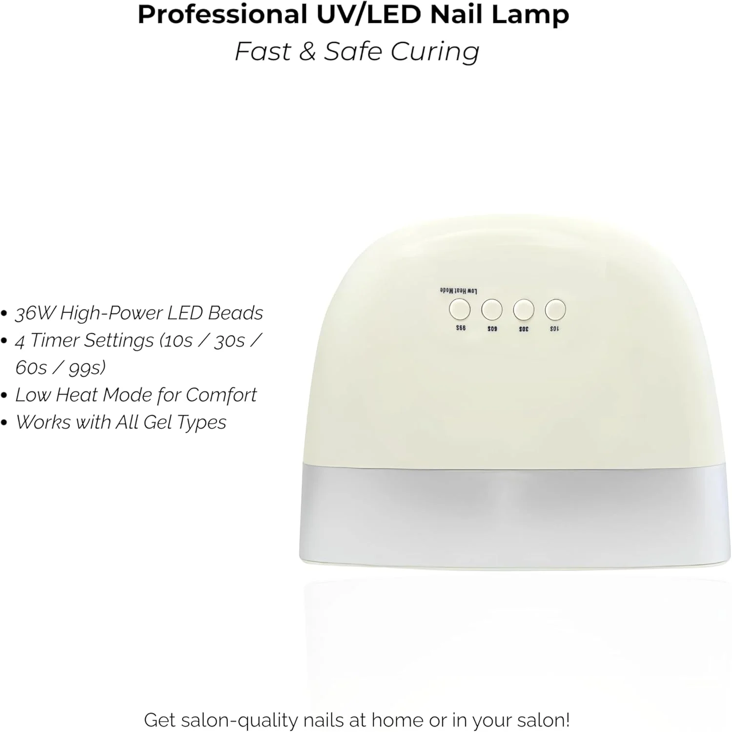 دستگاه خشک کن لاک ناخن یو وی ال ای دی 36 وات - خشک کن حرفه ای لاک ژل با 24 لامپ ال ای دی، سنسور هوشمند، 4 تنظیمات تایمر و حالت حرارت پایین برای استفاده در سالن و منزل