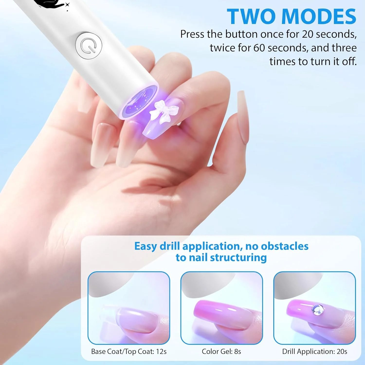 ست ۲ عددی مینی لامپ UV ناخن برای ژل ناخن، چراغ خشک کن ناخن LED دستی قابل حمل با تایمر ۲۰/۶۰ ثانیه ای قابل شارژ USB، لامپ خشک کننده سریع ناخن برای استفاده خانگی و مسافرت، هدیه برای خانم ها