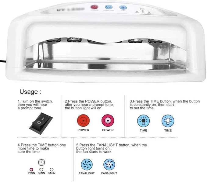 دستگاه لاک خشک کن حرفه ای UV LED، دستگاه مانیکور فوتوتراپی 54 وات، طراحی دو دستی، سفید