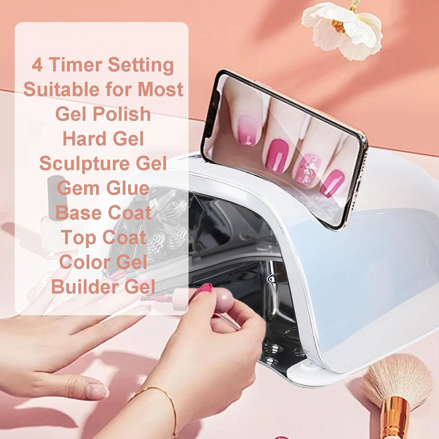 چراغ ال ای دی ناخن Asixxsix، خشک کن ناخن 48 وات با سنسور هوشمند، 4 تایمر، صفحه نمایش دیجیتال ال سی دی، باتری 5200MAH، مناسب برای استفاده در منزل (دوشاخه GB)