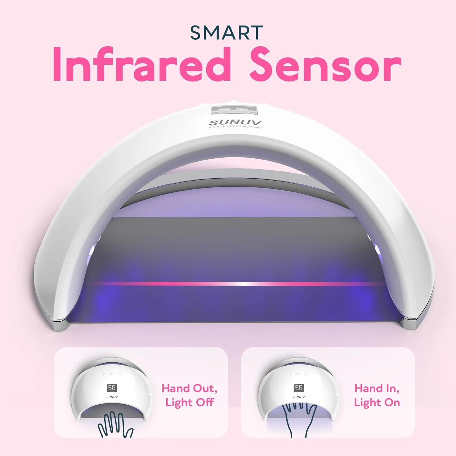 دستگاه خشک کن لاک ژل ناخن LED یو وی SUNUV، 48 وات با تایمر 30/60/99 ثانیه و سنسور سینی جداشدنی مناسب برای خانه و سالن