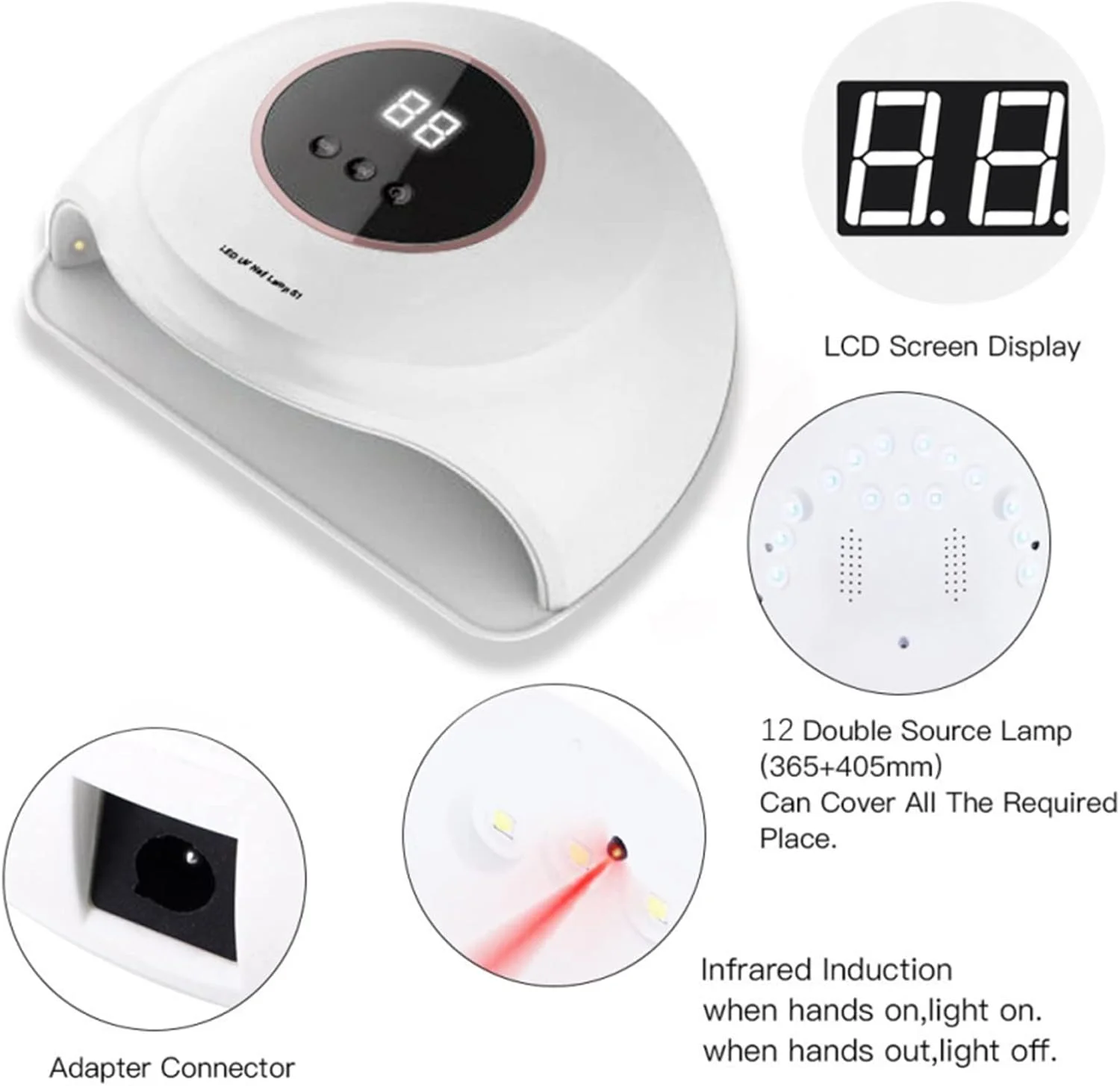 دستگاه خشک کن لاک ناخن UV LED، 36 وات، خشک کن سریعتر لاک ژل حرفه ای برای ناخن های دست و پا، دستگاه پولیش ژل ناخن با 2 تنظیم تایمر (A)