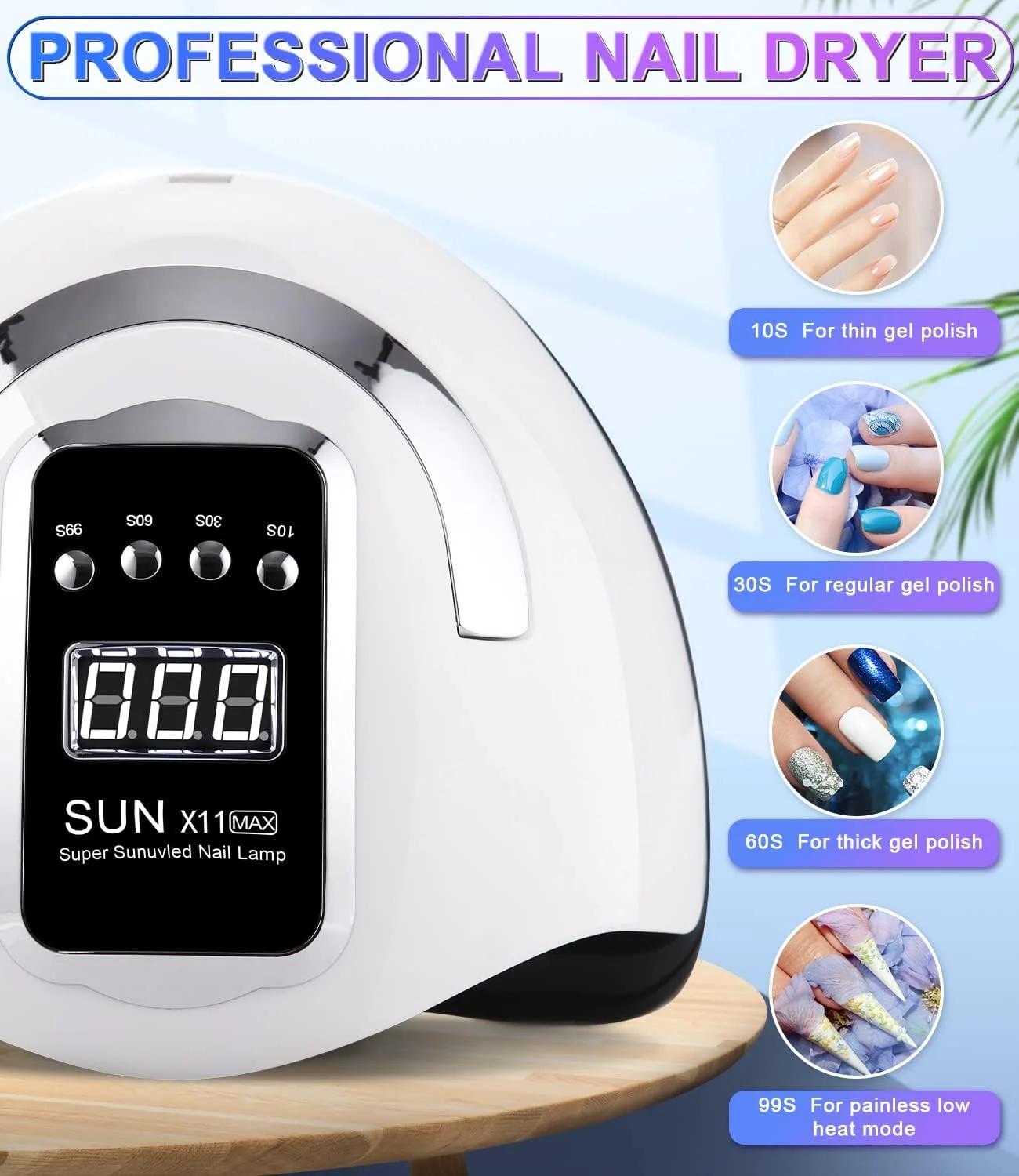 دستگاه خشک کن لاک ناخن UV LED زاویه، 280 وات، 66 لامپ، خشک کن سریع حرفه ای، پخت لاک ژل با 4 تایمر و صفحه نمایش LCD برای مانیکور/پدیکور و طراحی ناخن در خانه