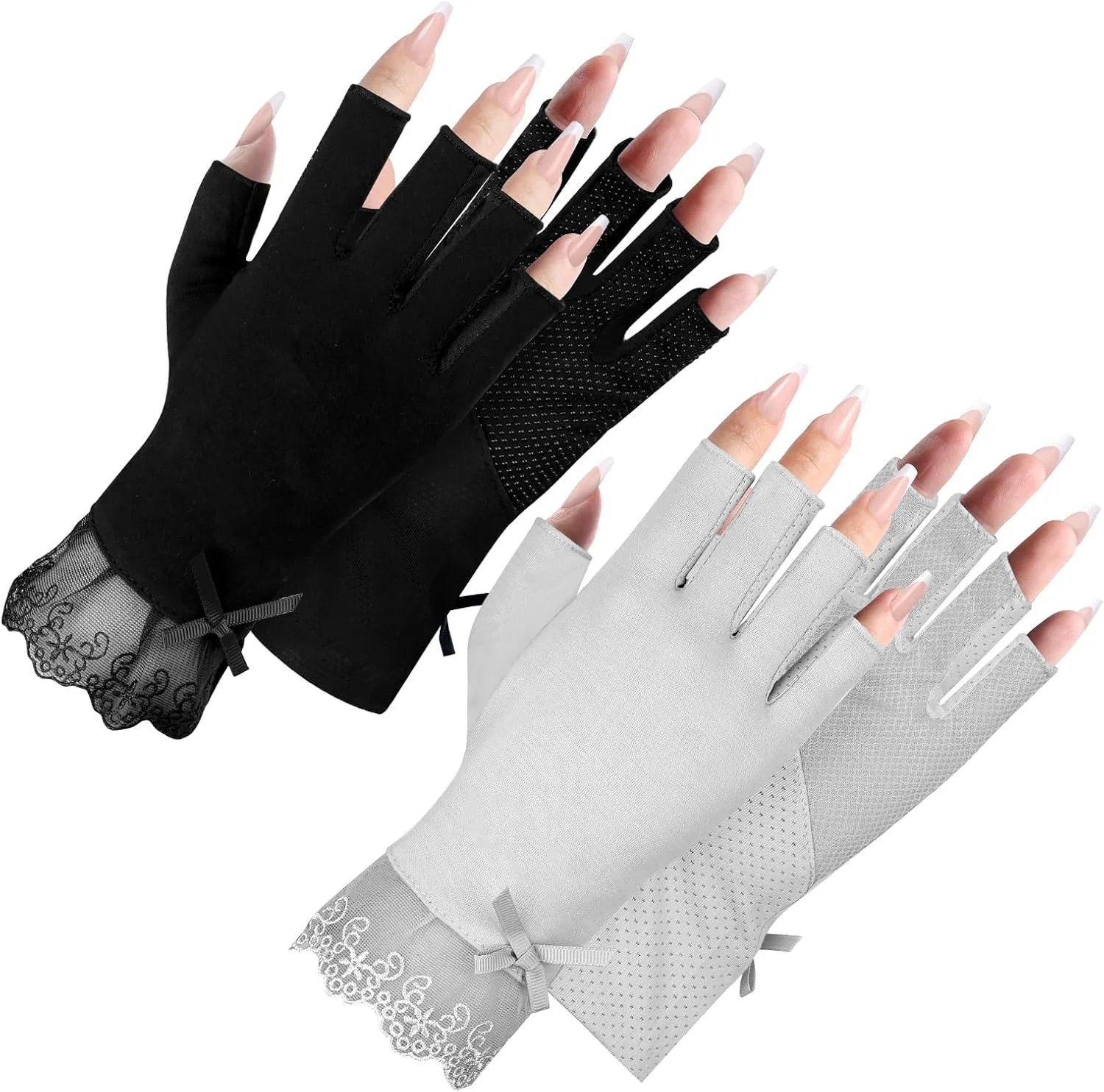 دستکش های محافظ UV اوبابو برای ناخن، 2 جفت دستکش توری محافظ UPF60+ UV برای مانیکور ژلی، دستکش های بدون انگشت UV برای لامپ ناخن ژلی، دستکش ضد UV برای بانوان (2)