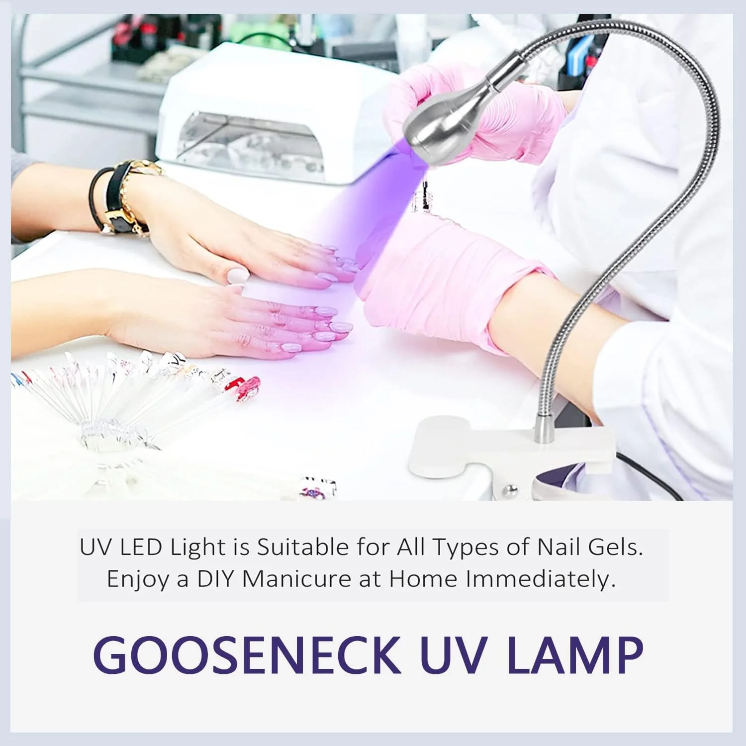 چراغ LED ناخن ALMEKAQUZ UV، چراغ خشک کننده لاک ژل ناخن 3 وات با گیره گردنی قابل تنظیم در 4 سطح، خشک کن ناخن ژلی، چراغ خشک کننده قابل حمل مانیکور برای ناخن های سالنی و خانگی (سفید)