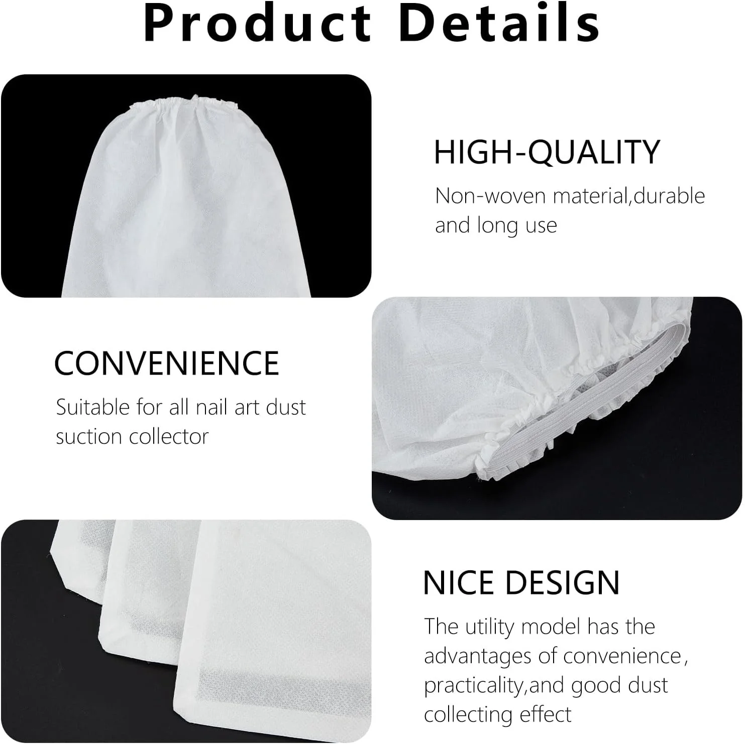 NICENEEDED 5 عدد کیسه جمع کننده گرد و غبار ناخن، کیسه های جمع آوری گرد و غبار هنر ناخن غیر بافته قابل استفاده مجدد، کیسه های ذخیره سازی گرد و غبار ناخن جایگزین تجهیزات مانیکور برای سالن ناخن