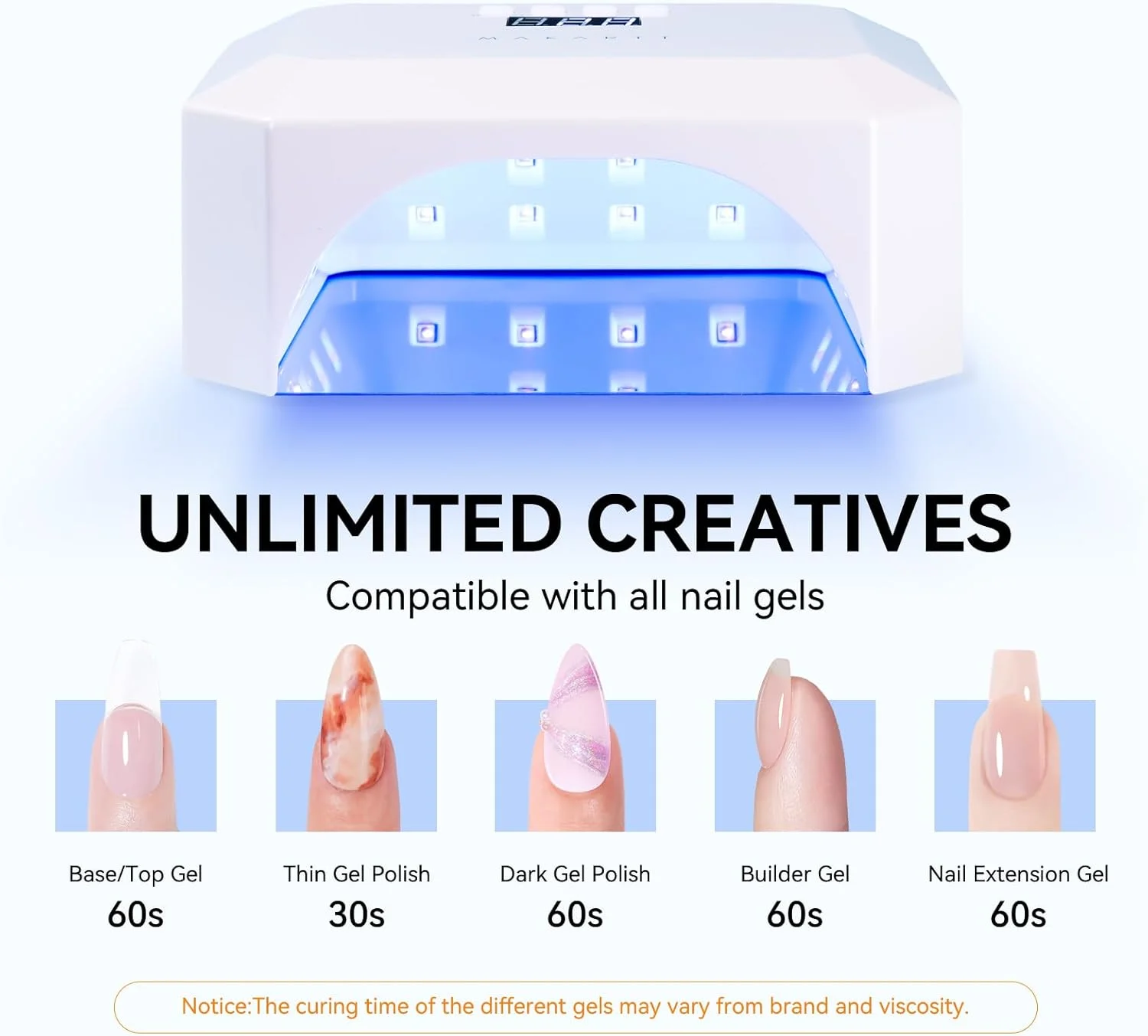 دستگاه خشک کن لاک ژل ناخن UV LED ماکارت، چراغ UV برای ناخن های ژلی قابل شارژ مدل Aurora 36W با 4 تایمر و سنسور خودکار صفحه نمایش LCD، دستگاه حرفه ای خشک کن سریع لاک ژل برای مانیکور خانگی و سالن