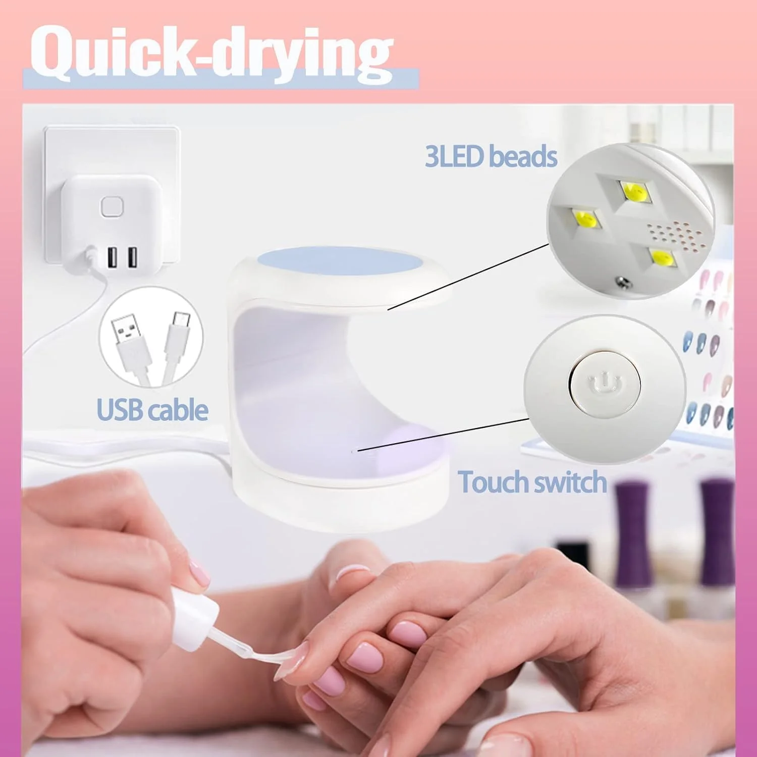 چراغ خشک کن ناخن LED UV کوچک Arabest، سر سیلیکونی قابل حمل با نور دوگانه، نور UV حرفه ای USB، صاف کننده لوازم جانبی ناخن، چراغ کوچک خشک کننده ناخن برای انواع ژل های ناخن (آبی)