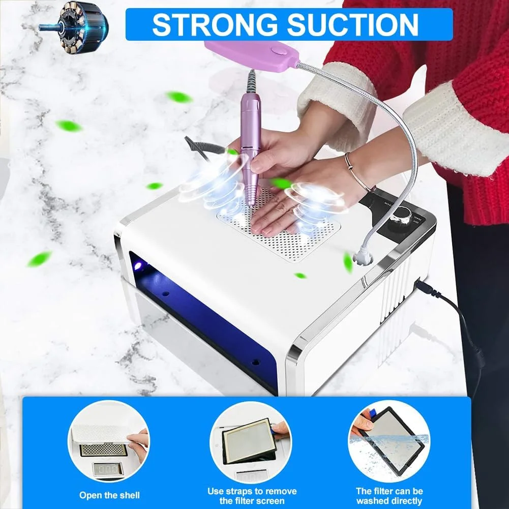 دستگاه جمع کننده گرد ناخن 4 در 1 DEONG، دستگاه خشک کن ناخن با لامپ LED، 35000 دور در دقیقه، جهت چرخش قابل تنظیم، دستگاه برقی سوهان ناخن، برای سالن و خانه