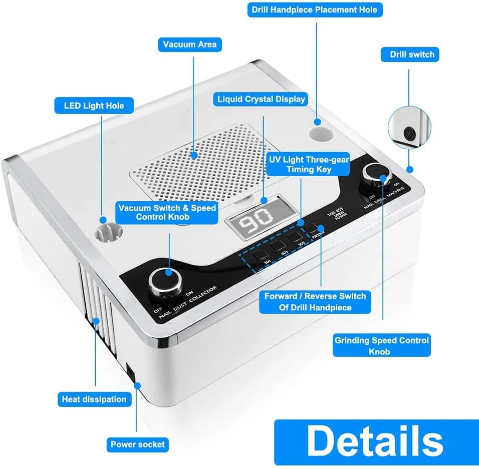 دستگاه جمع کننده گرد ناخن 4 در 1 DEONG، دستگاه خشک کن ناخن با لامپ LED، 35000 دور در دقیقه، جهت چرخش قابل تنظیم، دستگاه برقی سوهان ناخن، برای سالن و خانه