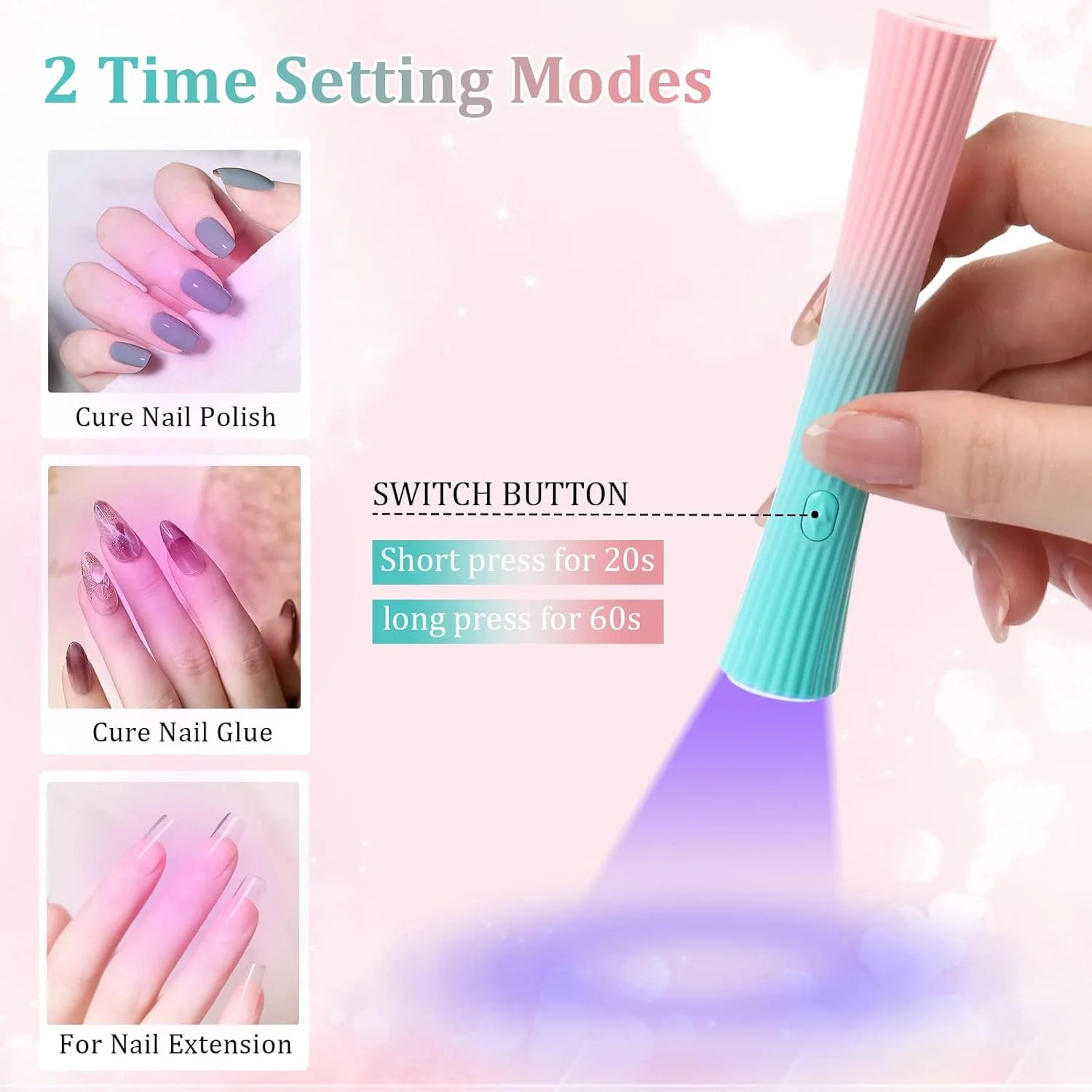 چراغ UV ناخن Azonee، مینی لامپ UV برای ناخن های ژلی، لامپ خشک کن LED 3W قابل حمل کوچک برای لاک ژل، چسب ناخن، خشک کن ناخن USB