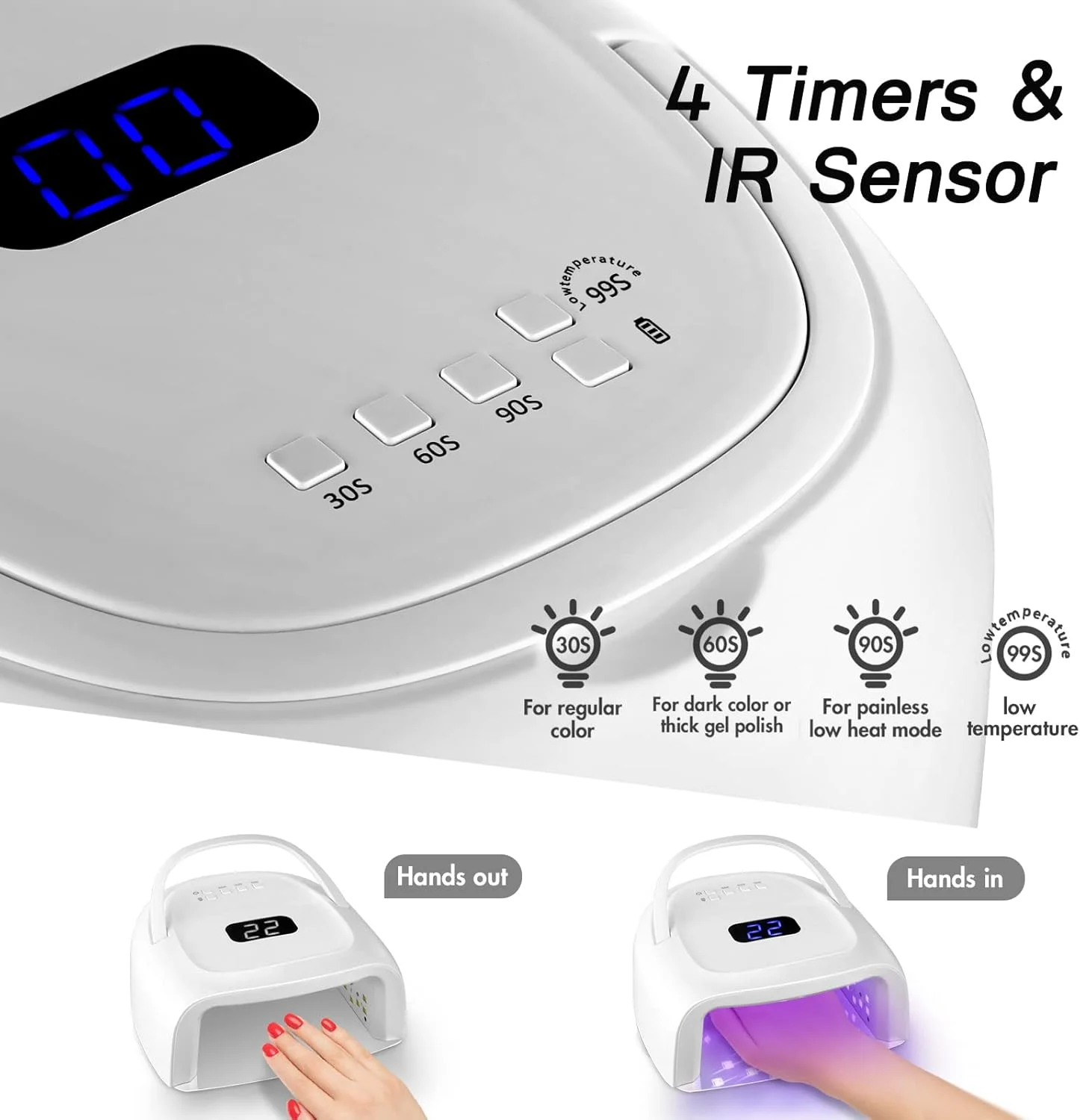 دستگاه خشک کن لاک ناخن LED UV شارژی 60 واتی، خشک کن سریعتر بی سیم لاک ژل با 42 لامپ و دسته قابل حمل، دستگاه خشک کن حرفه ای برای ناخن های دست و پا (سفید)