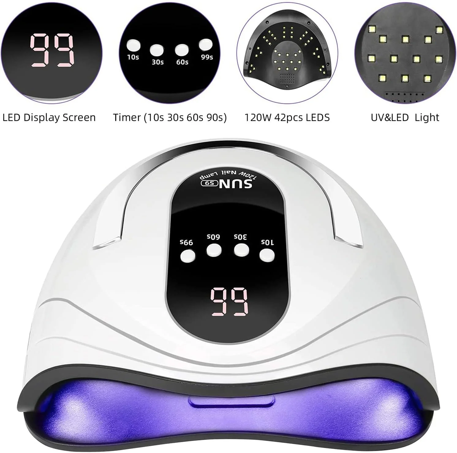دستگاه خشک کن لاک ژل دلفینو 120 وات LED UV، برای خشک کردن لاک ژل با 4 تنظیم زمان، دستگاه خشک کن سریع و قابل حمل ناخن برای دست و پا، دارای سنسور خودکار مناسب برای خانه و سالن