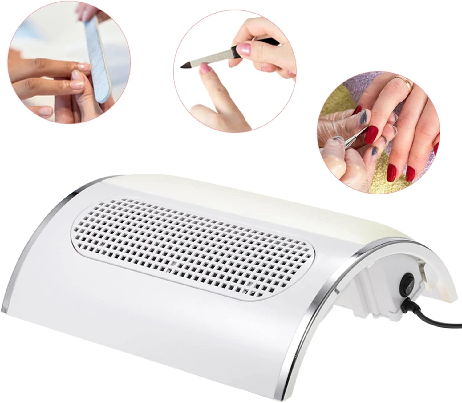 دستگاه جمع کننده گرد و غبار ناخن OUNA، تمیز کننده پودر، دستگاه مکش گرد و غبار سالن طراحی ناخن با 3 فن و 2 کیسه جمع آوری گرد و غبار، دوشاخه EU