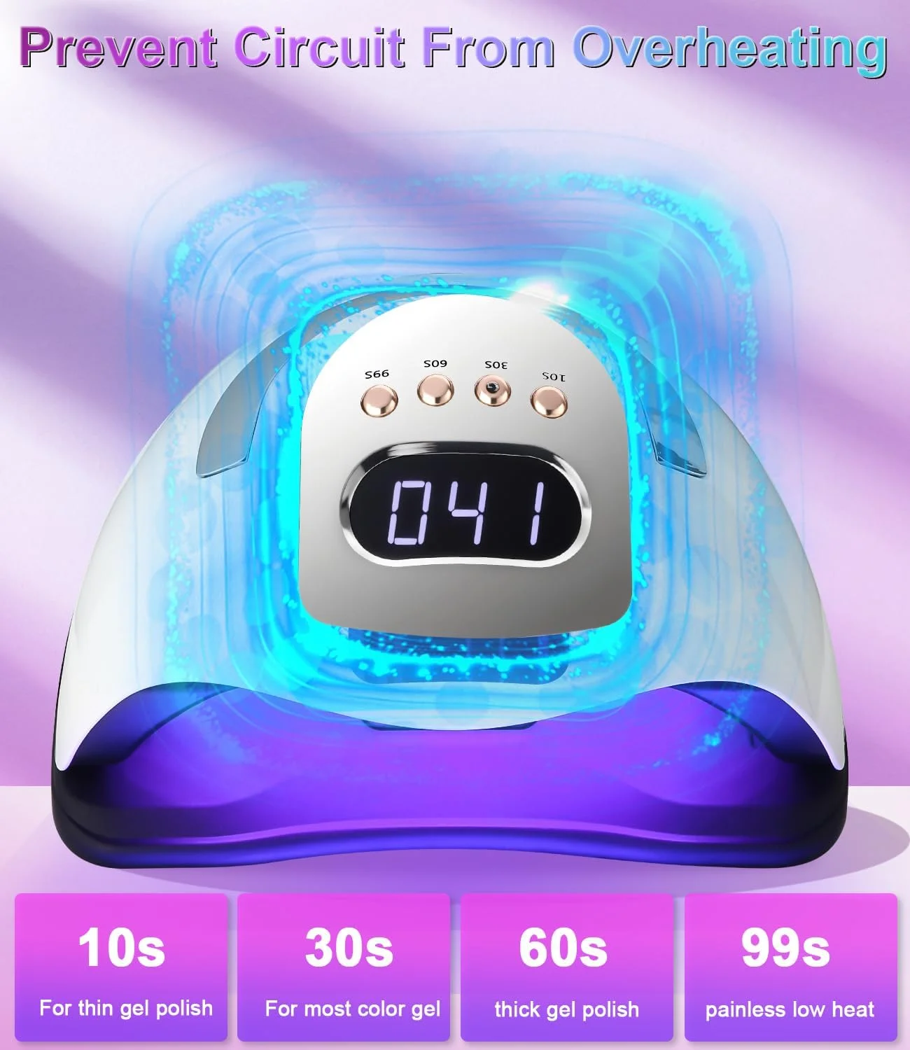 دستگاه خشک کن لاک ژل یو وی 380 وات، دارای 81 لامپ ال ای دی، مناسب برای انواع لاک ژل، دارای 4 تایمر و صفحه نمایش ال سی دی، سنسور اتوماتیک، خشک کن سریع ناخن، مناسب برای استفاده در منزل و سالن