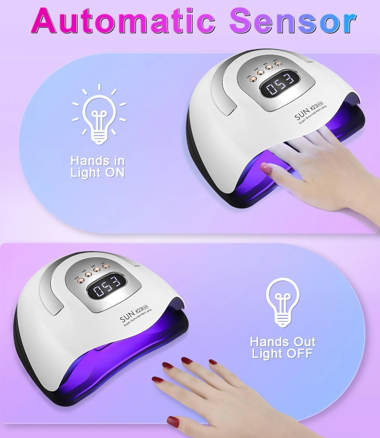 دستگاه خشک کن لاک ژل یو وی 380 وات، دارای 81 لامپ ال ای دی، مناسب برای انواع لاک ژل، دارای 4 تایمر و صفحه نمایش ال سی دی، سنسور اتوماتیک، خشک کن سریع ناخن، مناسب برای استفاده در منزل و سالن