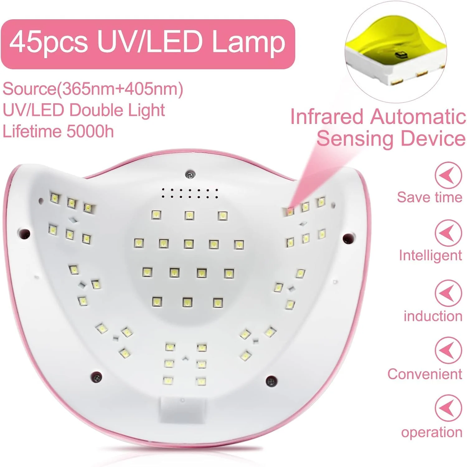 دستگاه خشک کن لاک ژل ناخن LED مدل X spring UV، توان 180 وات، خشک کننده سریع، مناسب برای استفاده حرفه ای در خانه و سالن، دارای صفحه نمایش LCD و 4 تایمر مختلف