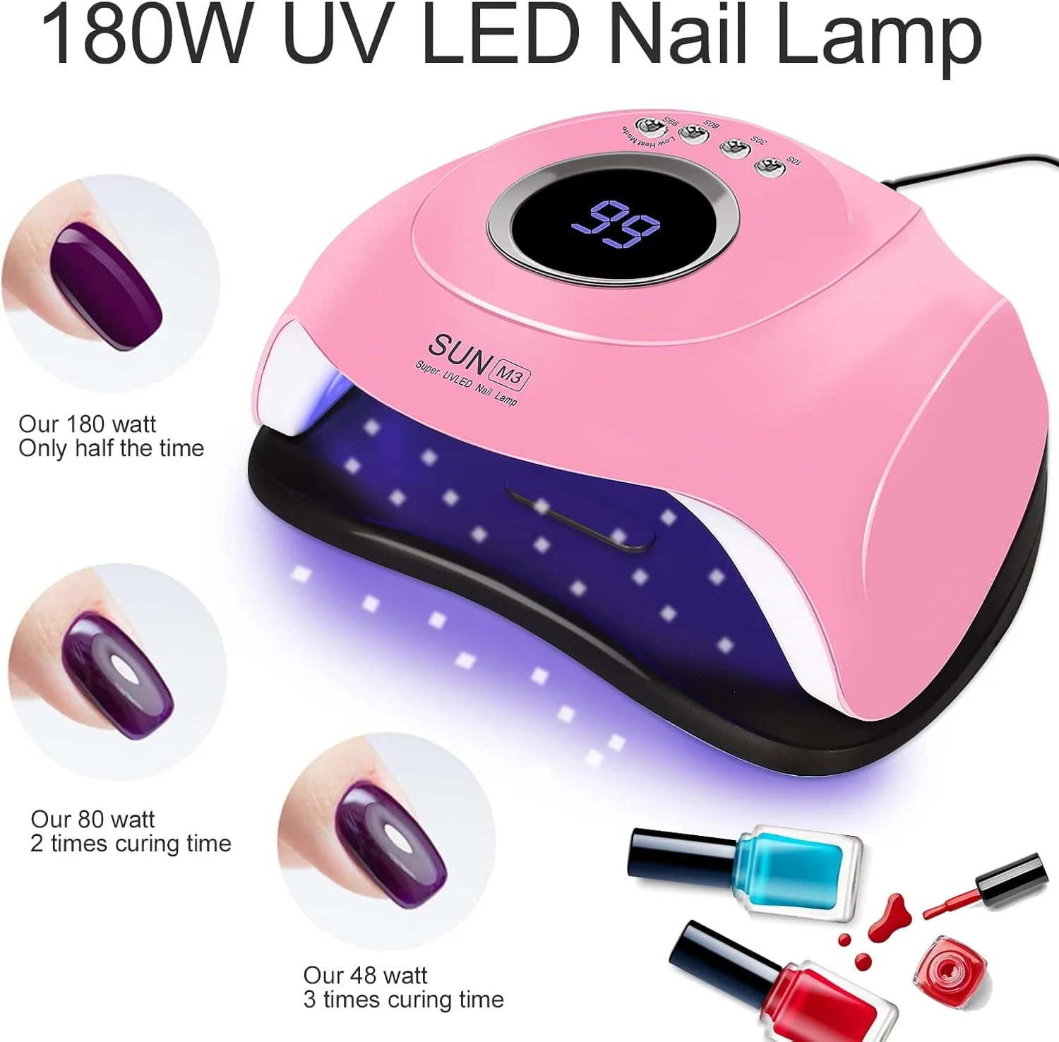 دستگاه خشک کن لاک ژل ناخن LED مدل X spring UV، توان 180 وات، خشک کننده سریع، مناسب برای استفاده حرفه ای در خانه و سالن، دارای صفحه نمایش LCD و 4 تایمر مختلف