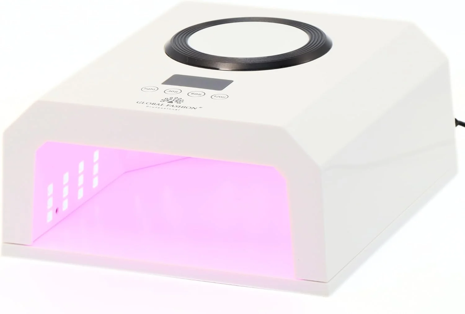 دستگاه خشک کن لاک ناخن یو وی ال ای دی 368 وات گلوبال فشن مدل GF-D04 – منبع نور دوگانه 365nm+405nm، خشک کن لاک ژل 2 در 1، سنسور هوشمند، تایمر 30s/60s/90s/120s، نمایشگر LCD، برای مانیکور و پدیکور (سفید)