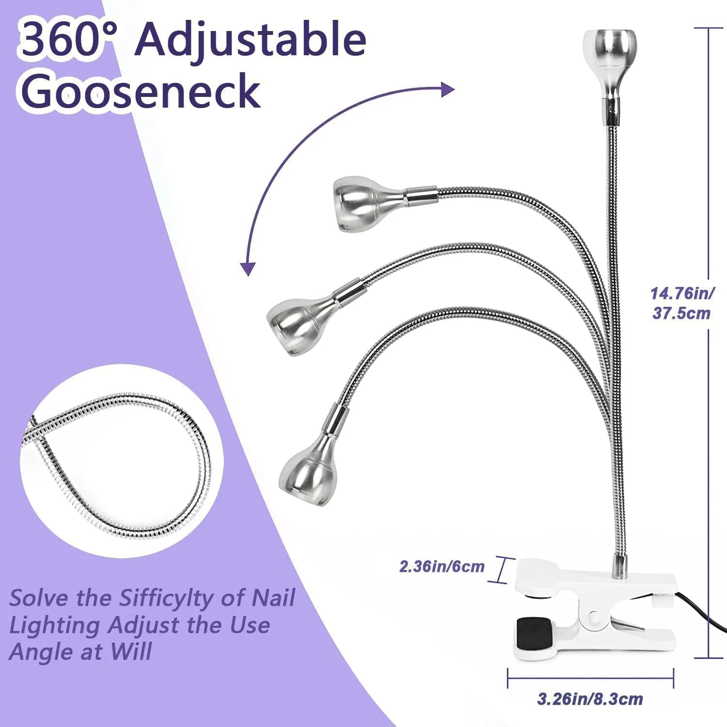 چراغ ناخن LED یو وی ALMEKAQUZ، چراغ خشک کن لاک ژل ناخن 3 وات، گیره چراغ گردن غازی با 4 سطح تنظیم، خشک کن ناخن قابل حمل برای ناخن ژلی، نور خشک کن مانیکور برای ناخن های سالنی، DIY خانگی (سفید)