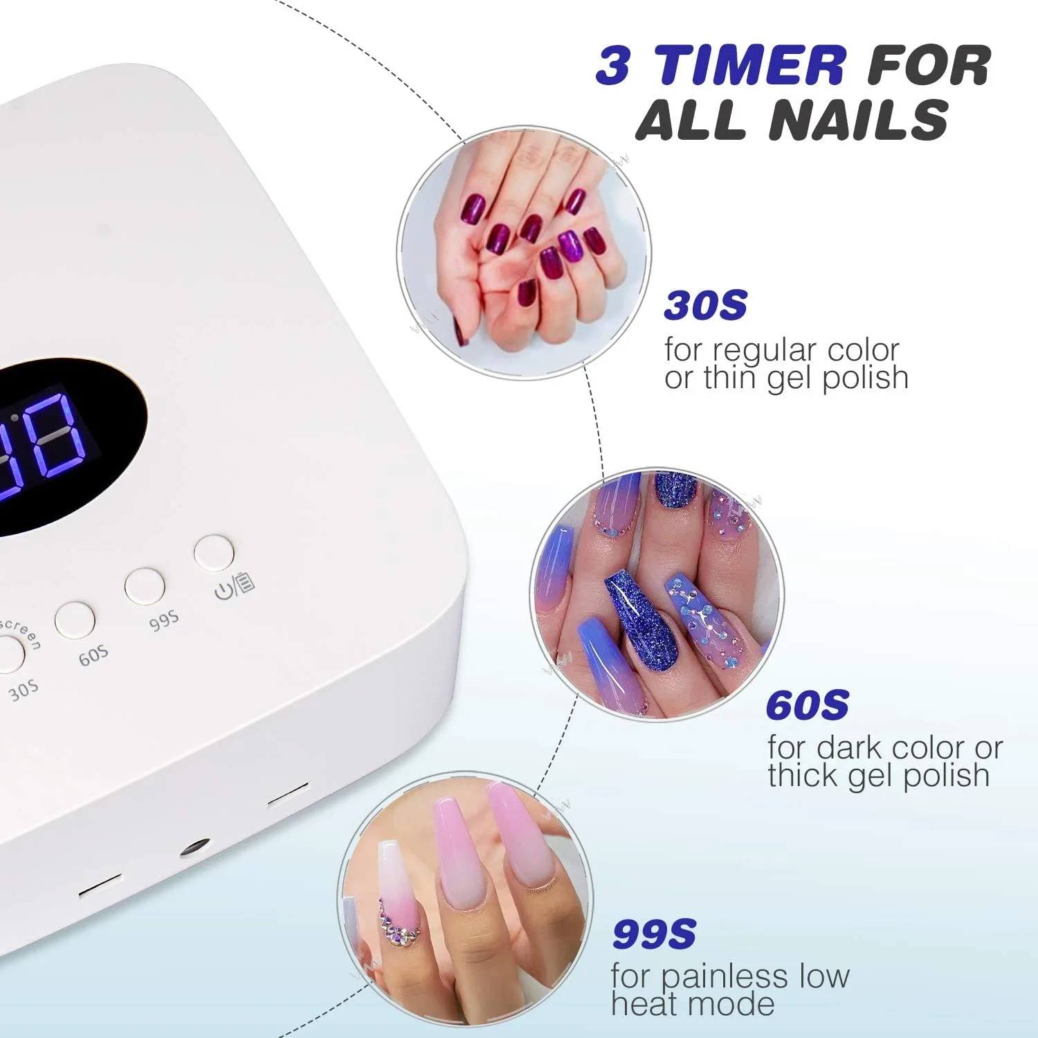 چراغ ناخن LED بی سیم AZ GOGO (سفید)، خشک کن ناخن LED UV قابل شارژ برای لاک ژل و همه ناخن ها - استفاده چند منظوره برای خانه و سالن